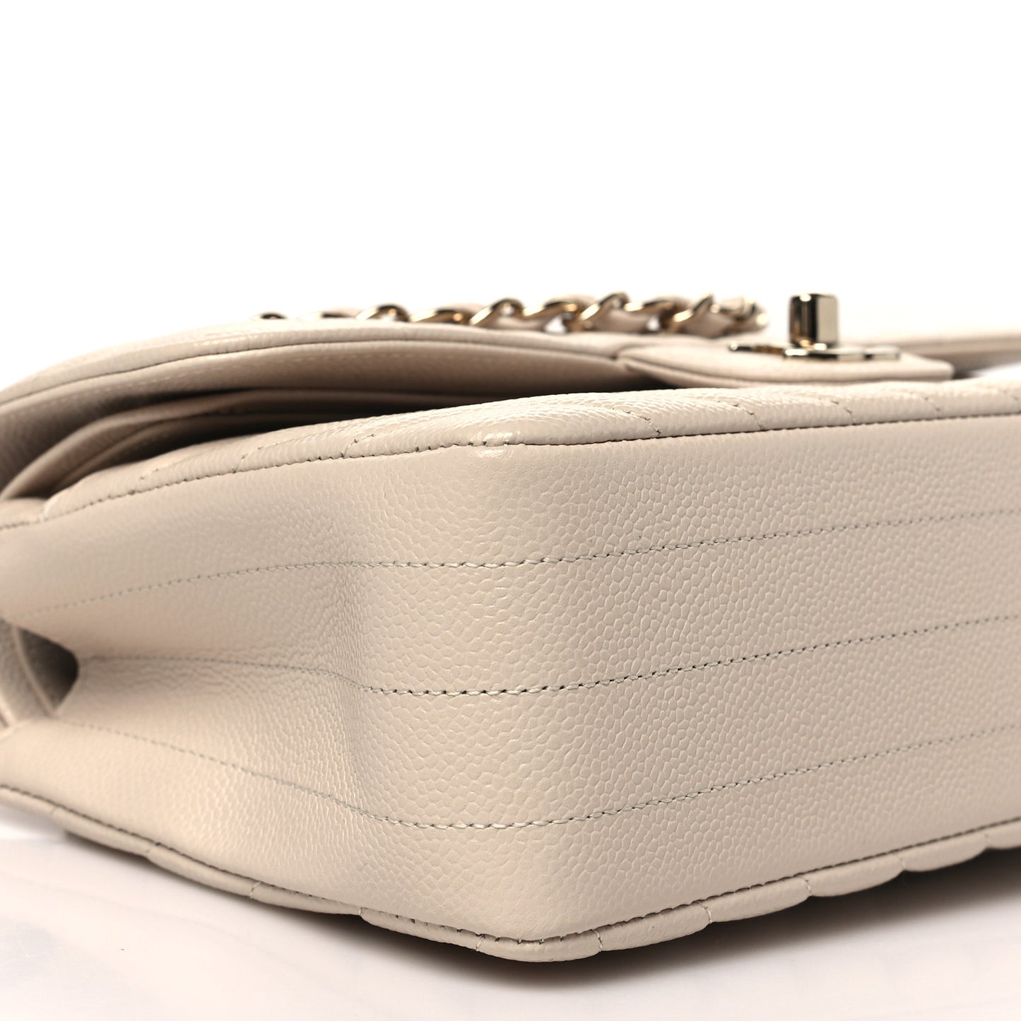 Caviar Chevron Quilted Small Double Flap Beige