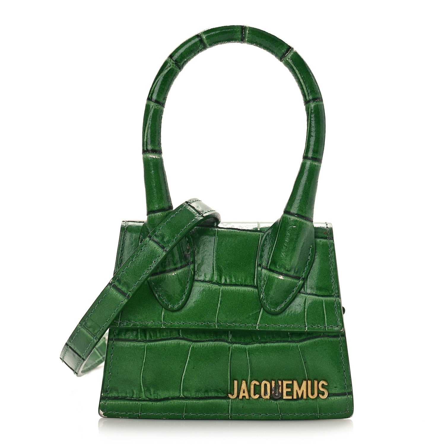 Jacquemus Calfskin Crocodile Embossed Le Chiquito Green 1445346