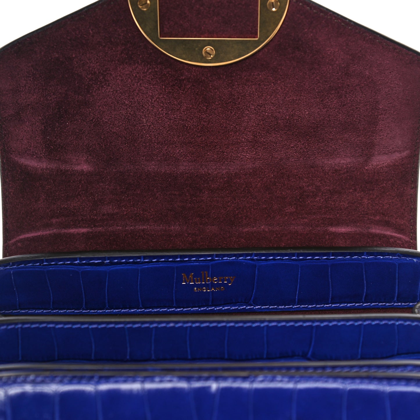 Shiny Croc Calfskin Embossed The Mews Satchel Cobalt Blue
