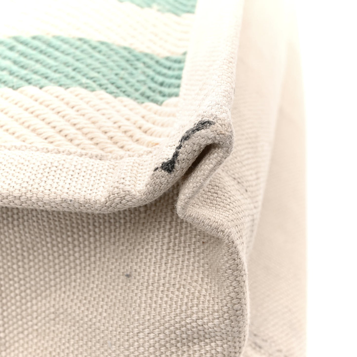 Cotton Linen Calfskin Striped Rive Gauche Tote Water Green