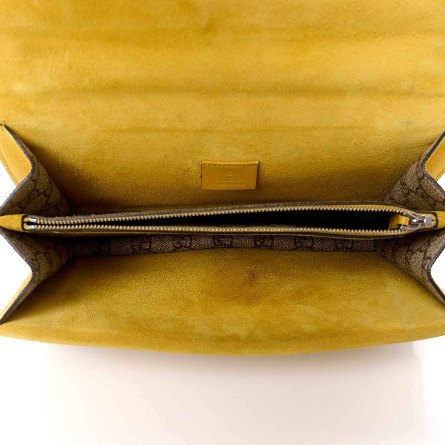 GG Supreme Monogram Suede Crystal Small Dionysus Shoulder Bag Beige Ebony Yellow