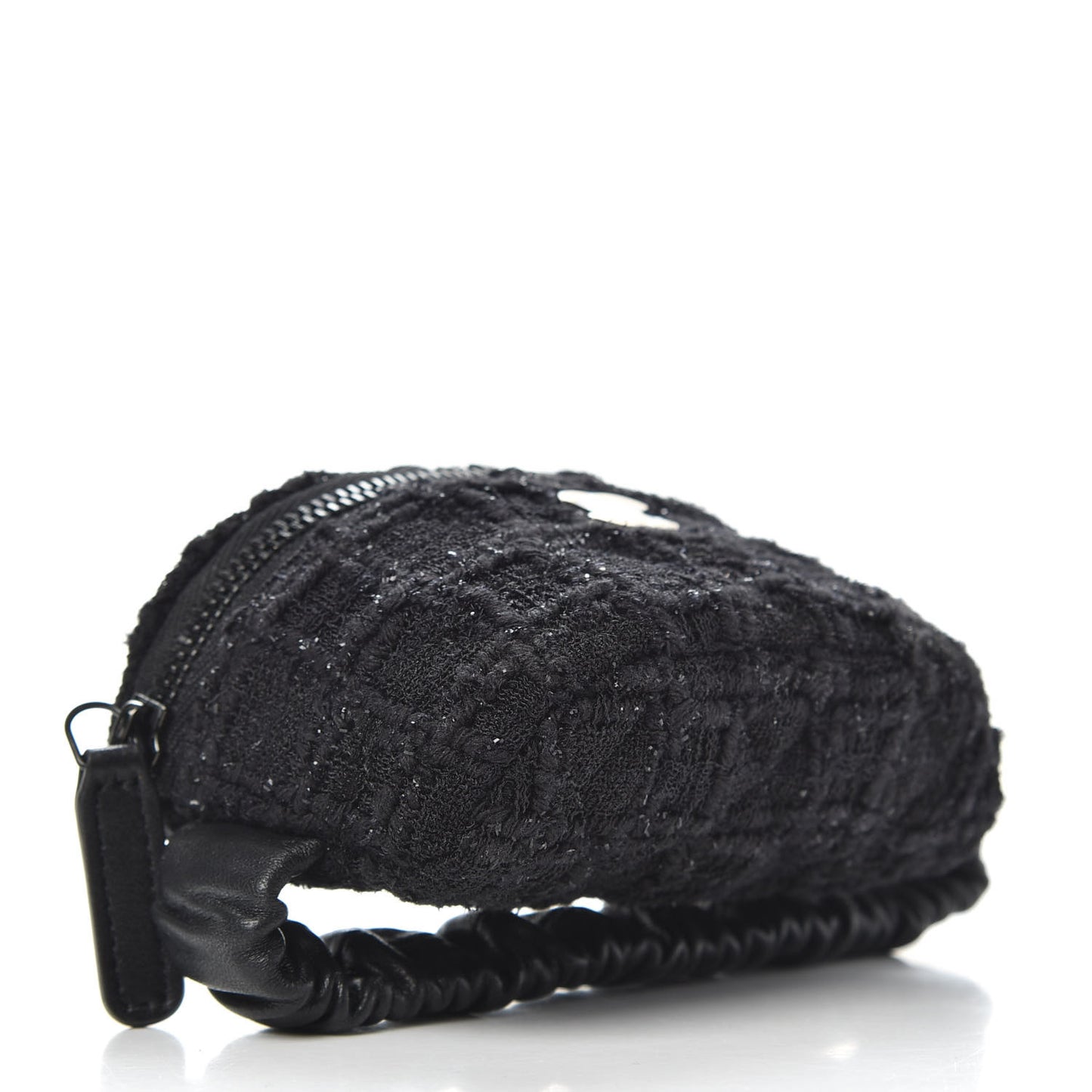 Tweed Lambskin Quilted Arm Coin Purse Black