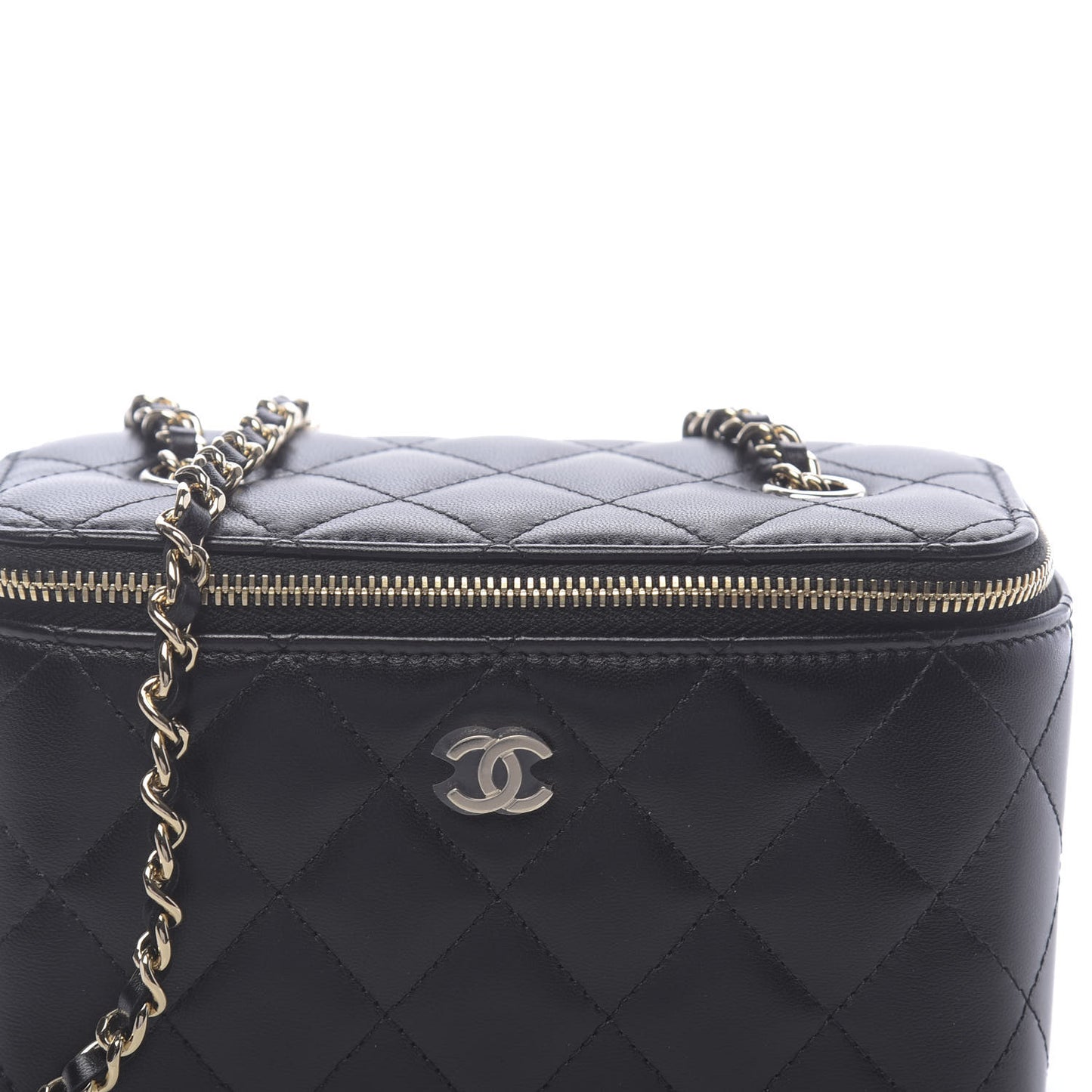 Lambskin Quilted Small Vanity Case With Chain Black