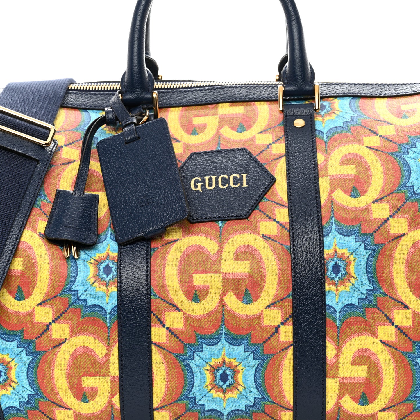 GG Supreme Kaleidoscope Calfskin Script Logo Gucci 100 Carry-On Duffle Bag Blue Orange Multicolor Blue Agata