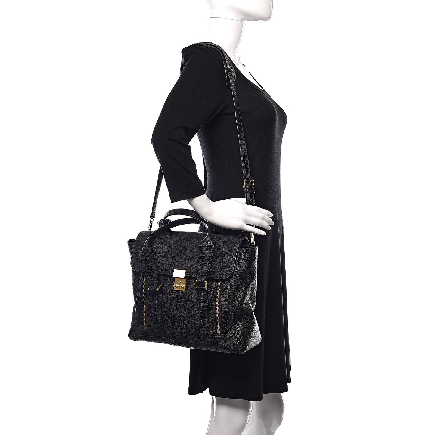 Textured Calfskin Medium Pashli Satchel Black