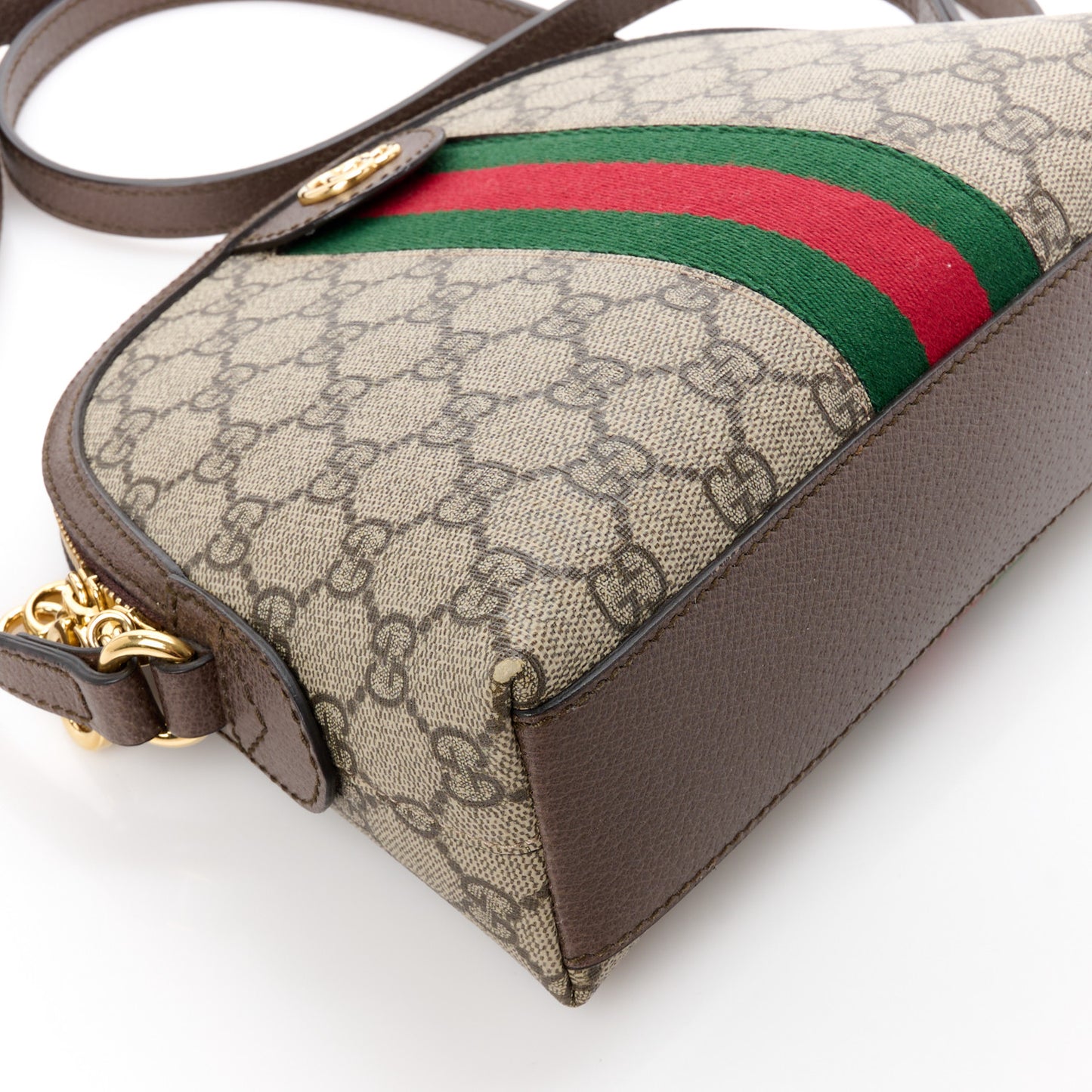 GG Supreme Monogram Textured Dollar Calfskin Web Small Ophidia Dome Shoulder Bag Beige Ebony New Acero
