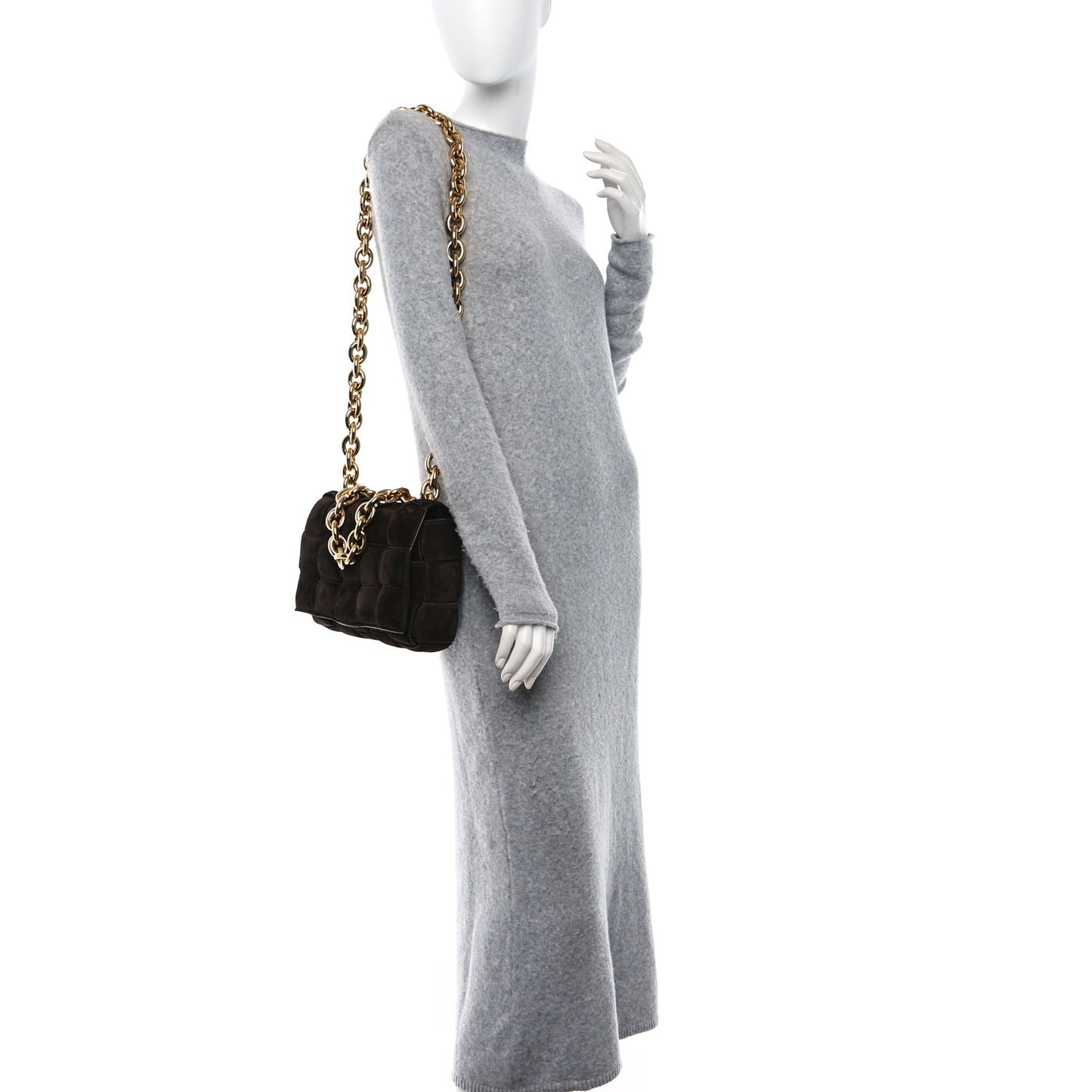 Suede Maxi Intrecciato Padded Chain Cassette Crossbody Bag Fondant