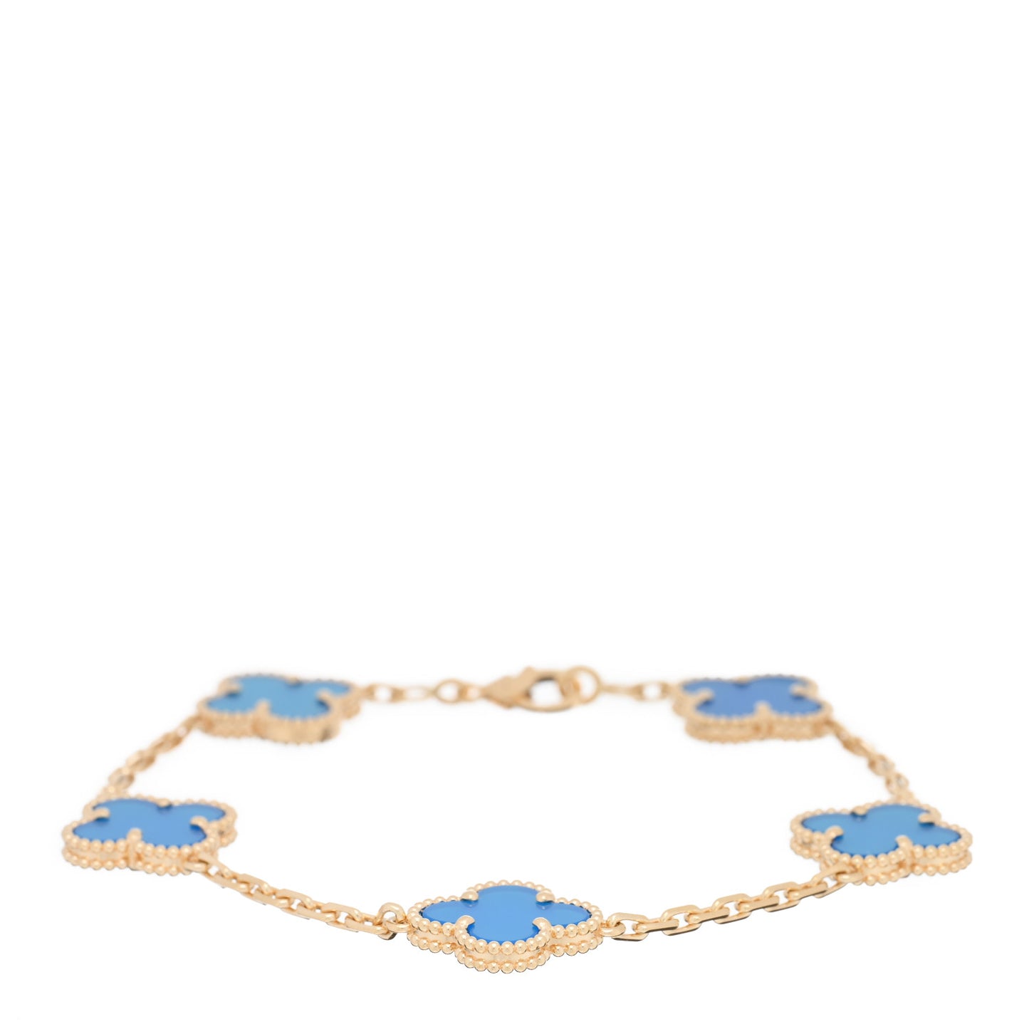 18K Yellow Gold Blue Agate 5 Motifs Vintage Alhambra Bracelet
