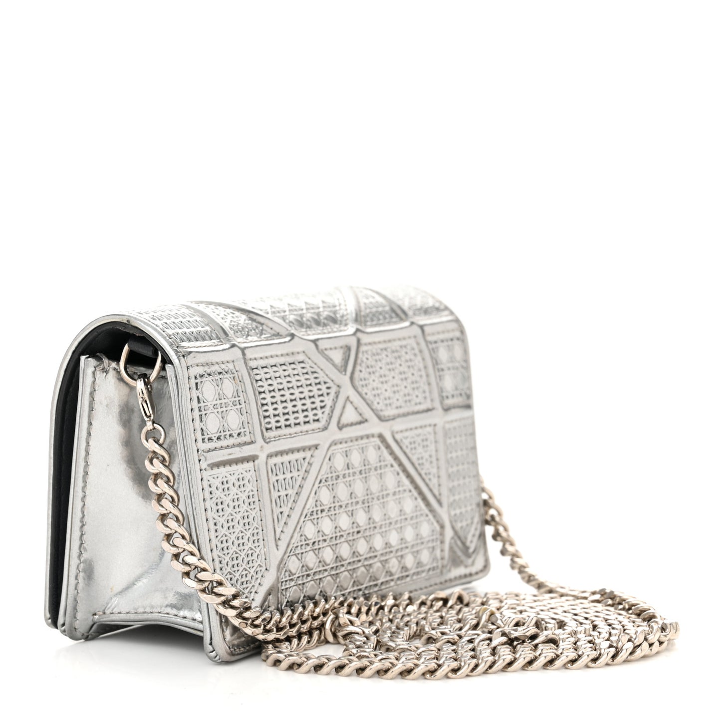 Metallic Patent Micro-Cannage Baby Diorama Flap Bag Silver