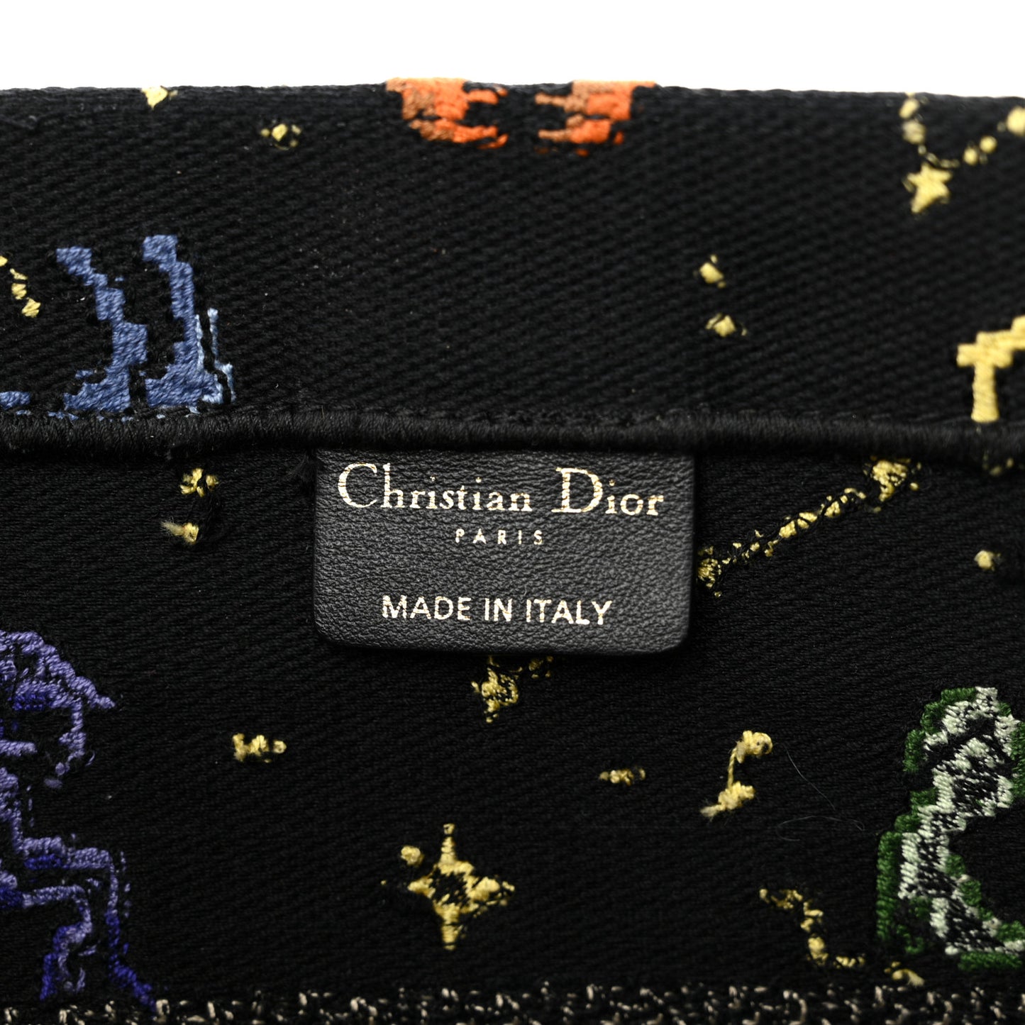 Canvas Embroidered Medium Pixel Zodiac Book Tote Black Multicolor