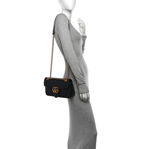 Calfskin Matelasse Small GG Marmont Shoulder Bag Black