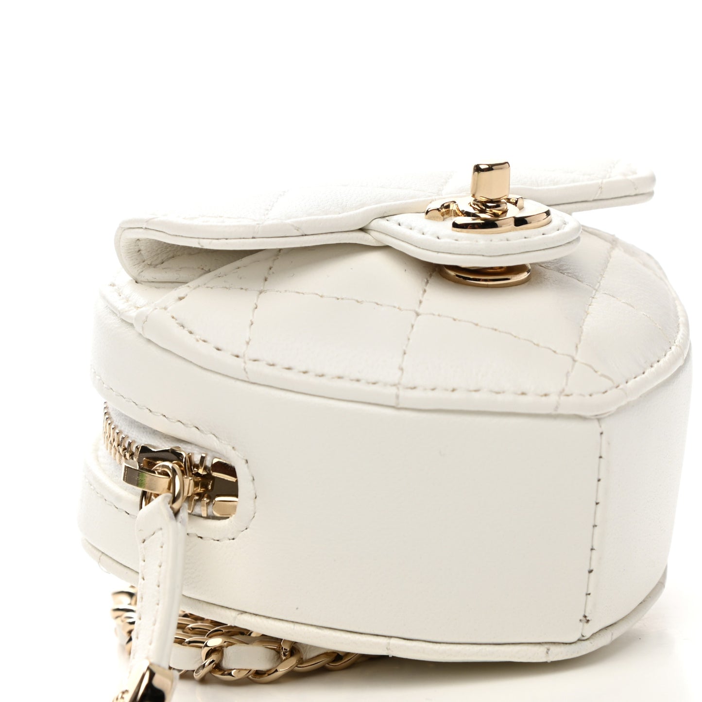 Lambskin Quilted CC In Love Heart Coin Purse With Chain White