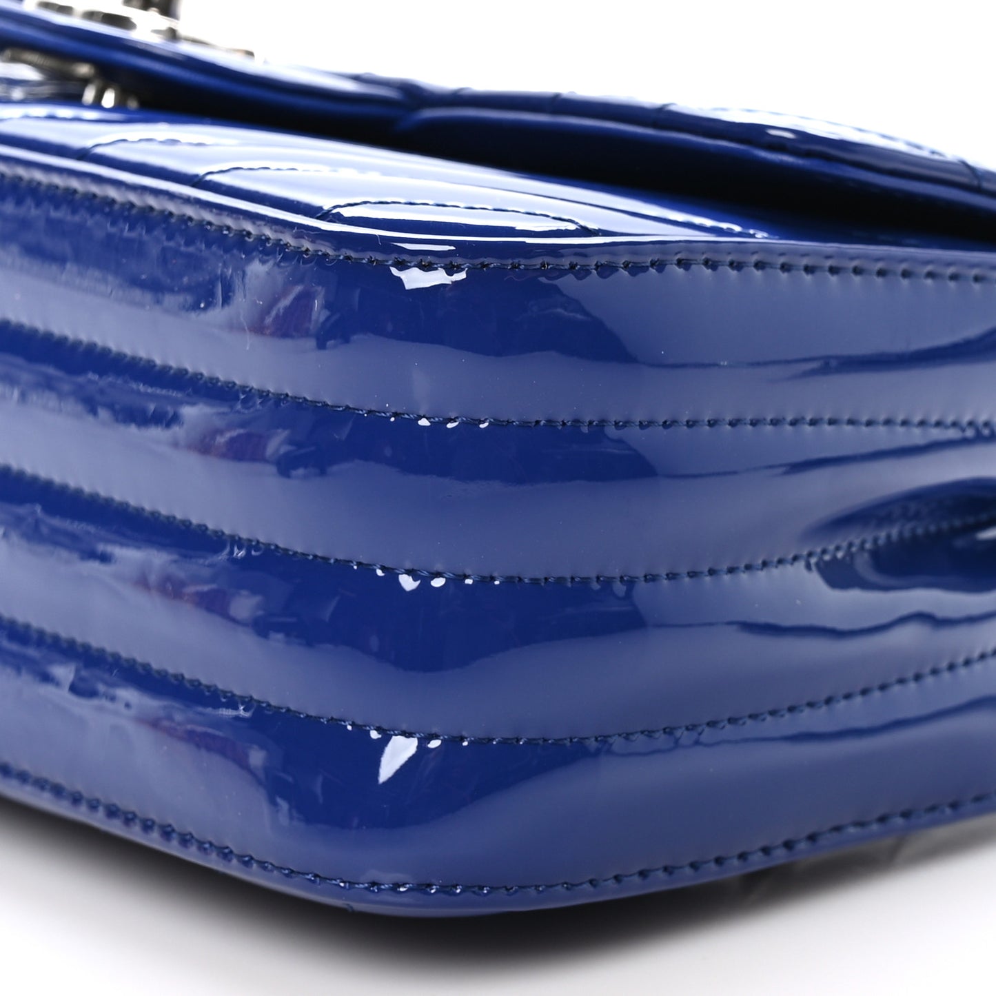 Patent Calfskin Chevron Quilted Mini Rectangular Flap Blue