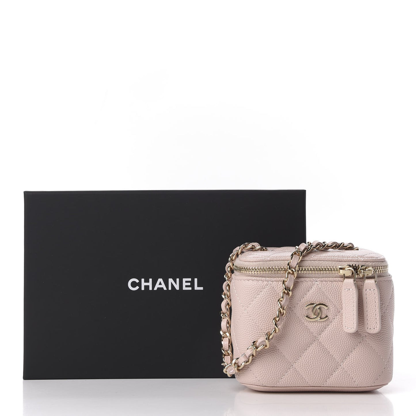 Caviar Quilted Mini Vanity Case With Chain Light Pink