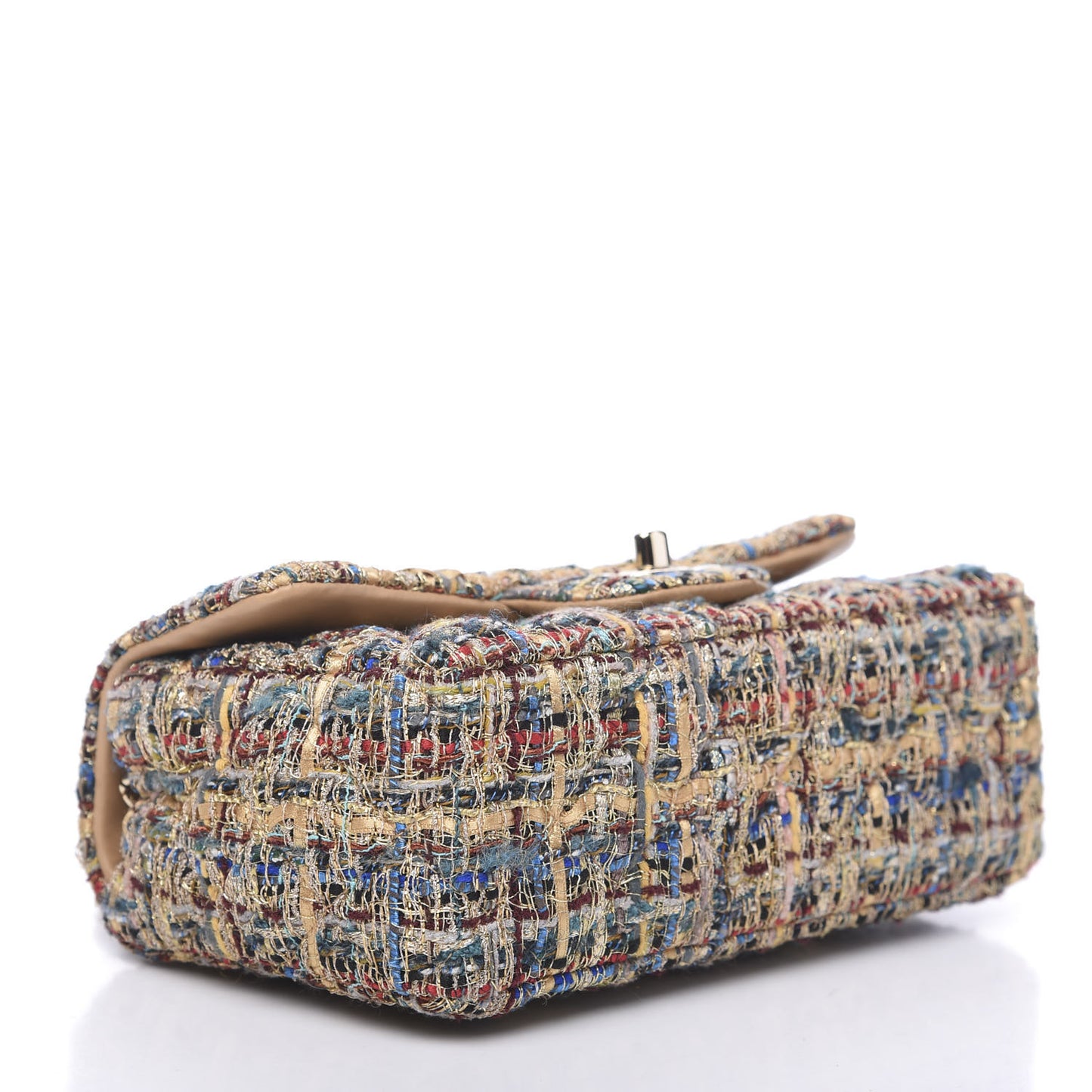 Tweed Quilted Mini Rectangular Flap Gold Blue
