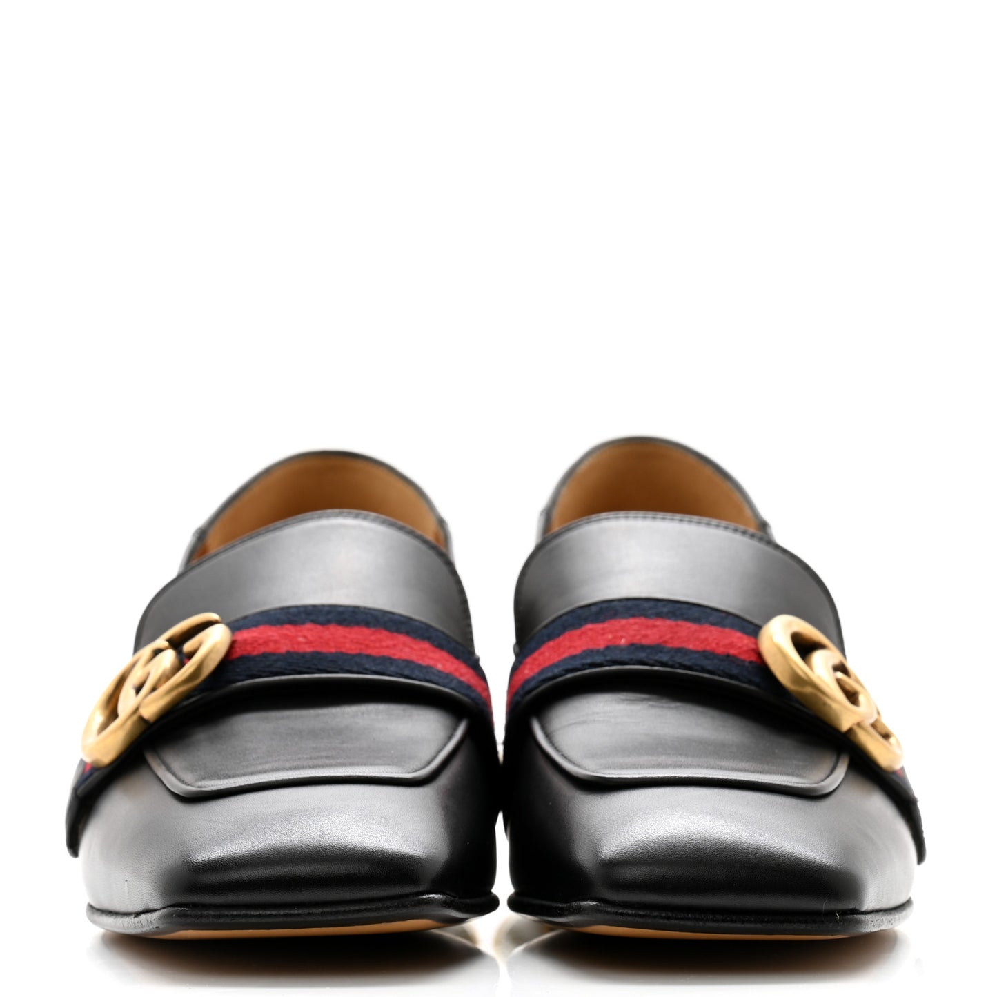 Betis Glamour Calfskin Web Pearl Embellished Peyton 35mm Loafer Pumps 36 Black