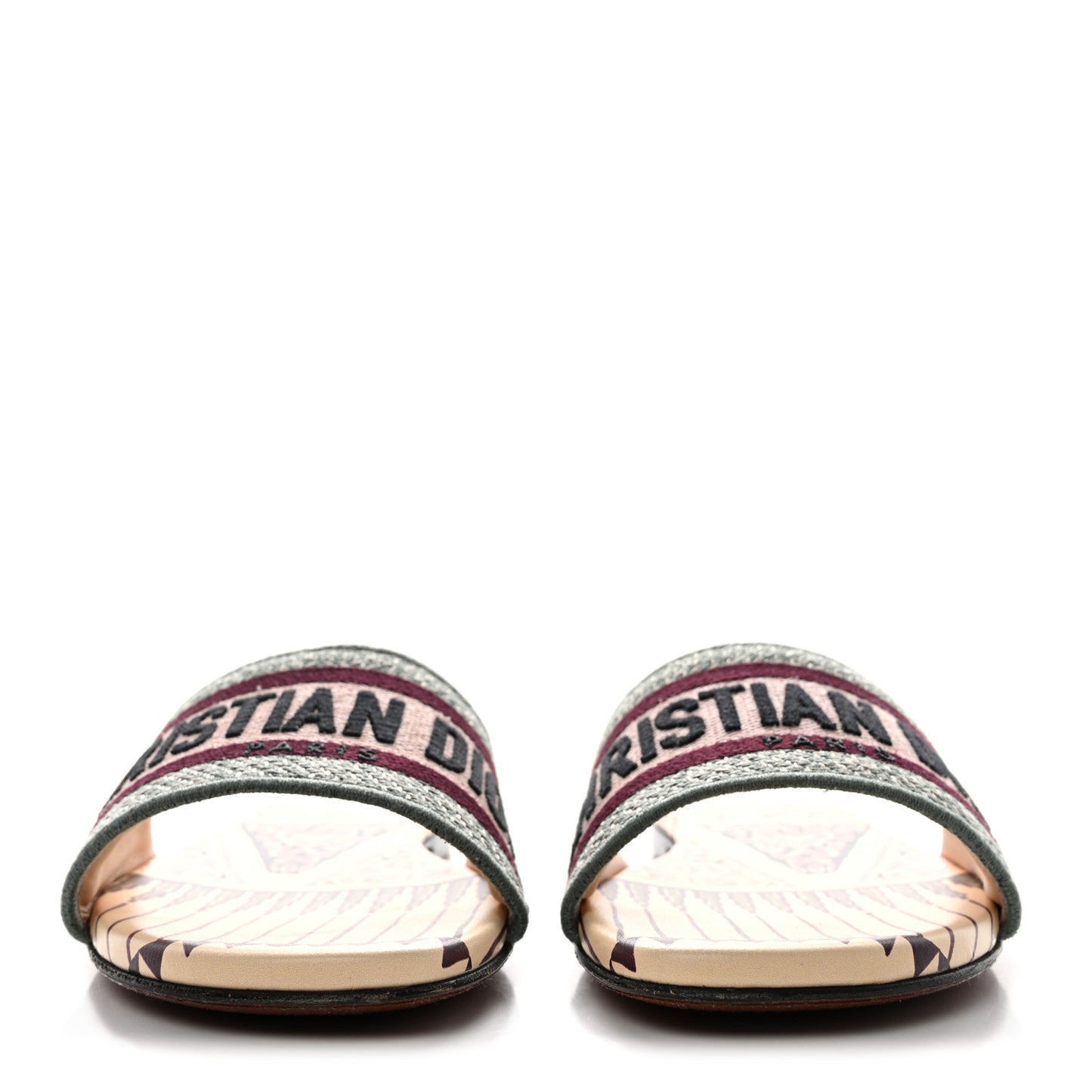 Canvas Embroidered Geometric Dway Mules Slide Sandals 36 Beige Multicolor