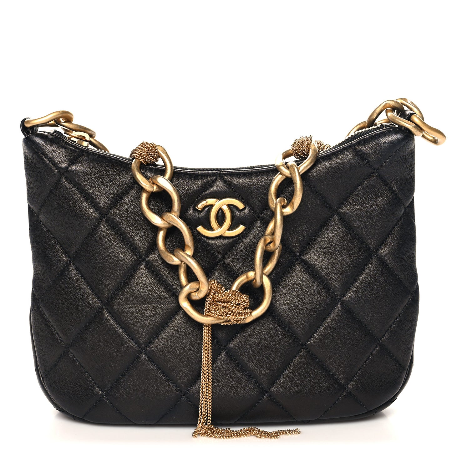 Lambskin Quilted CC Chain Hobo Black