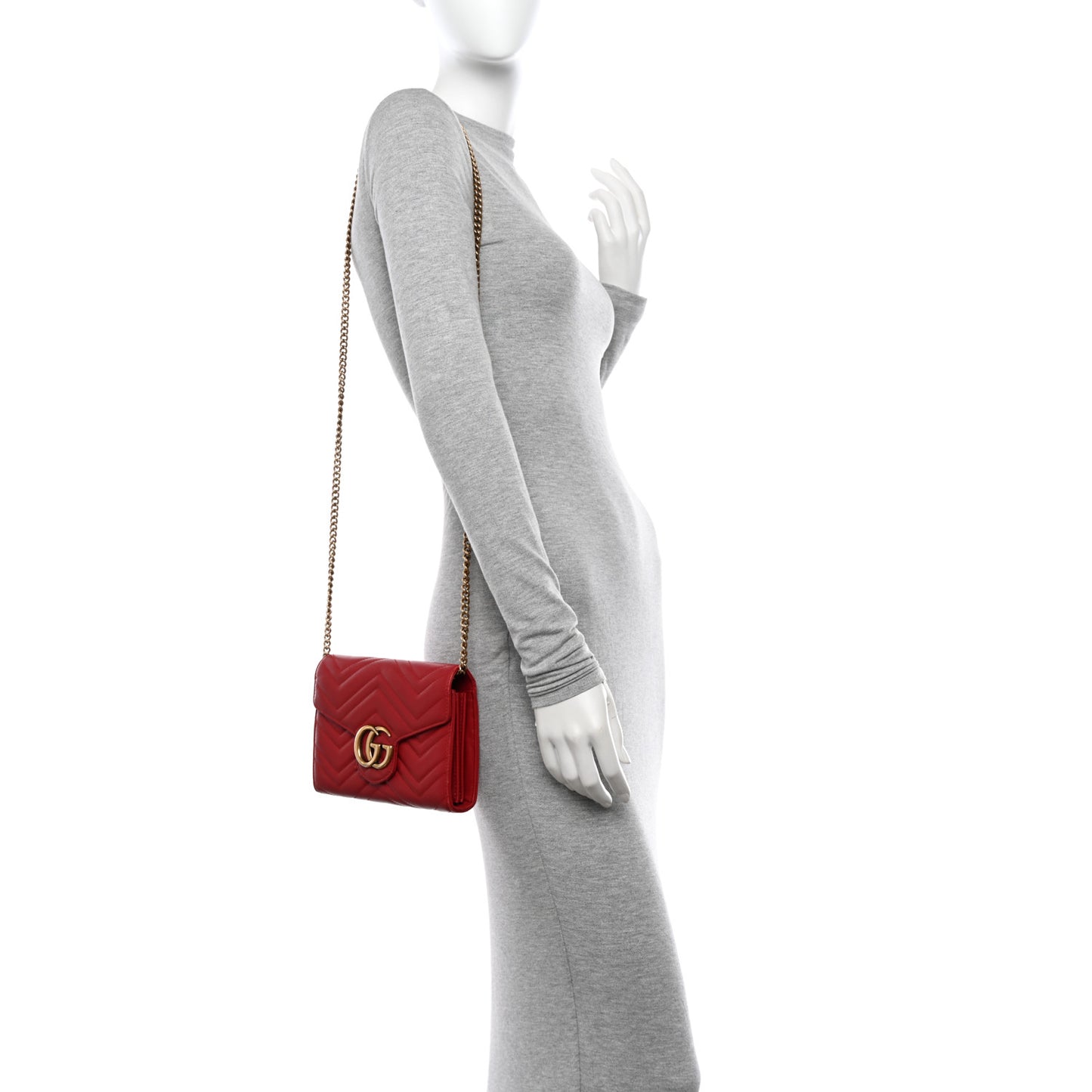 Calfskin Matelasse GG Marmont Chain Wallet Hibiscus Red