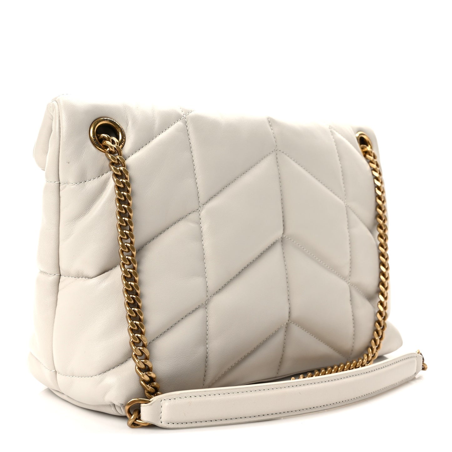 Lambskin Quilted Small Loulou Puffer Monogram Chain Satchel Crema Soft
