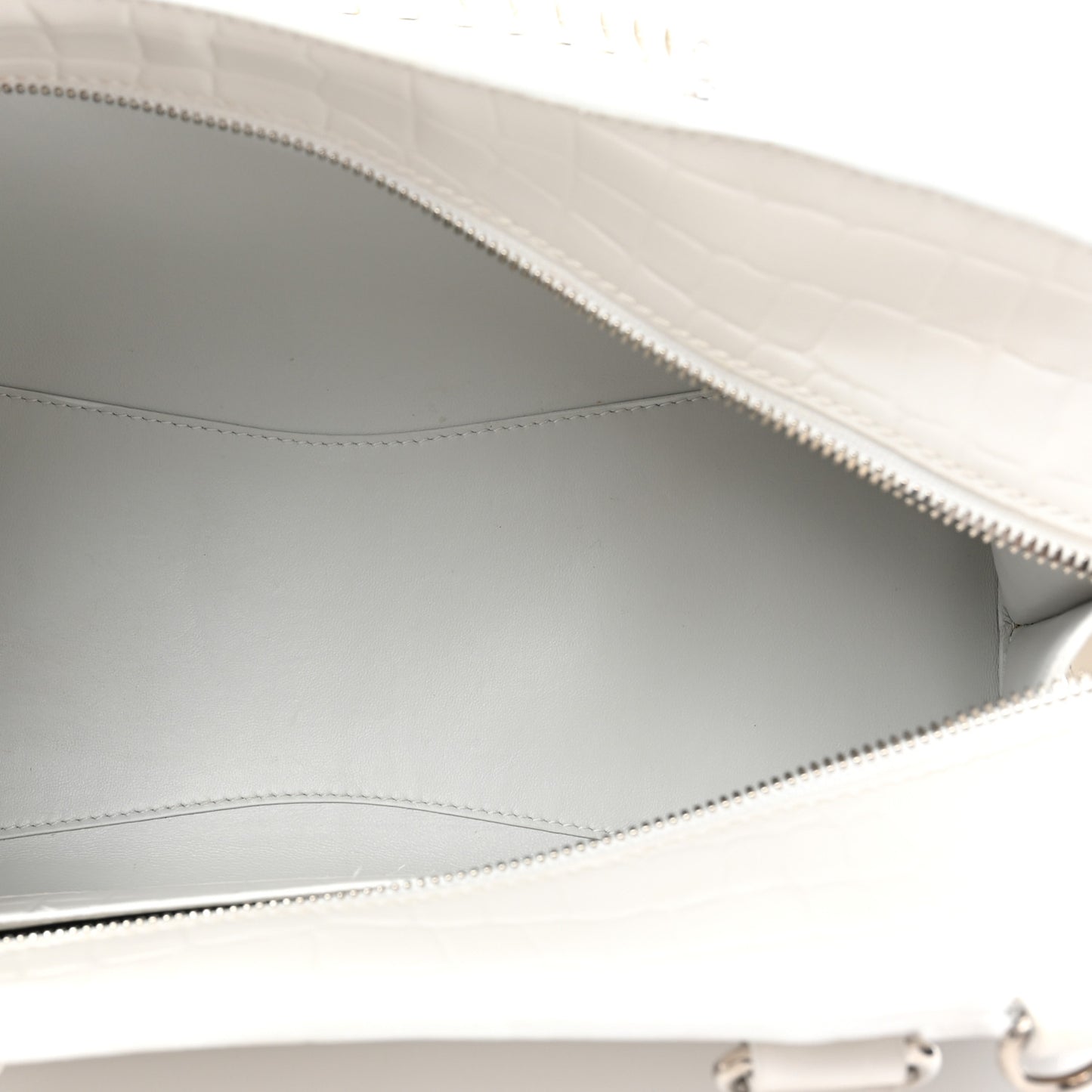 Semi Shiny Calfskin Crocodile Embossed Neo Classic Silver Hardware S City White