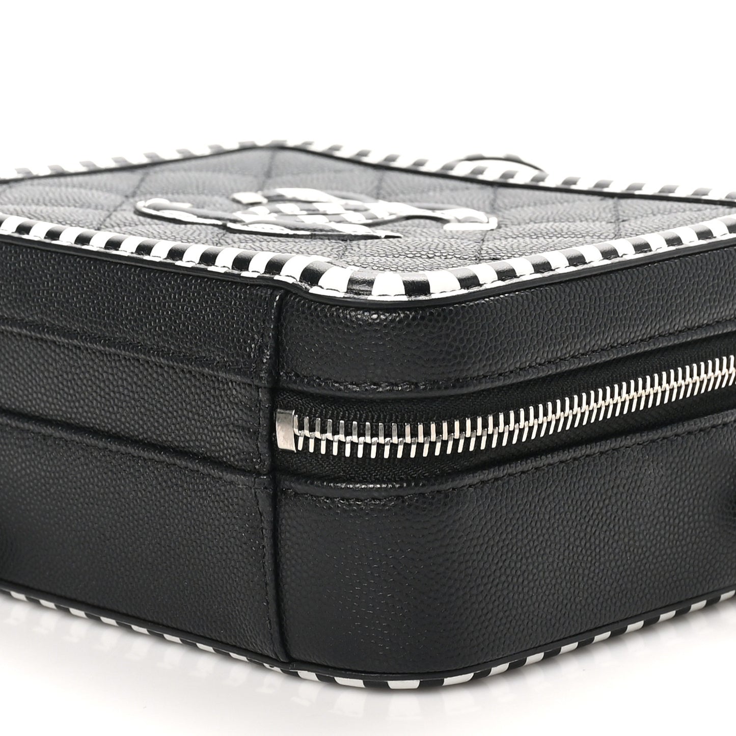 Caviar Quilted Striped Small CC Filigree Vanity Case Black White