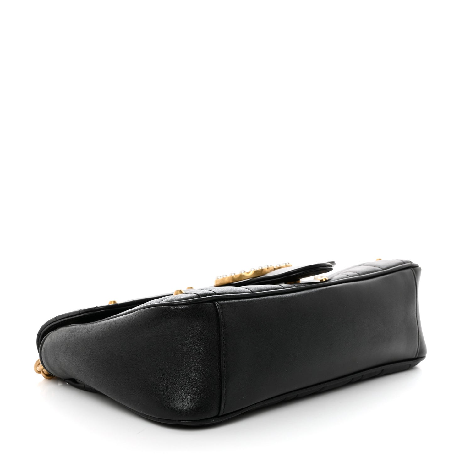 Calfskin Matelasse Studded Small Pearly GG Marmont Shoulder Bag Black