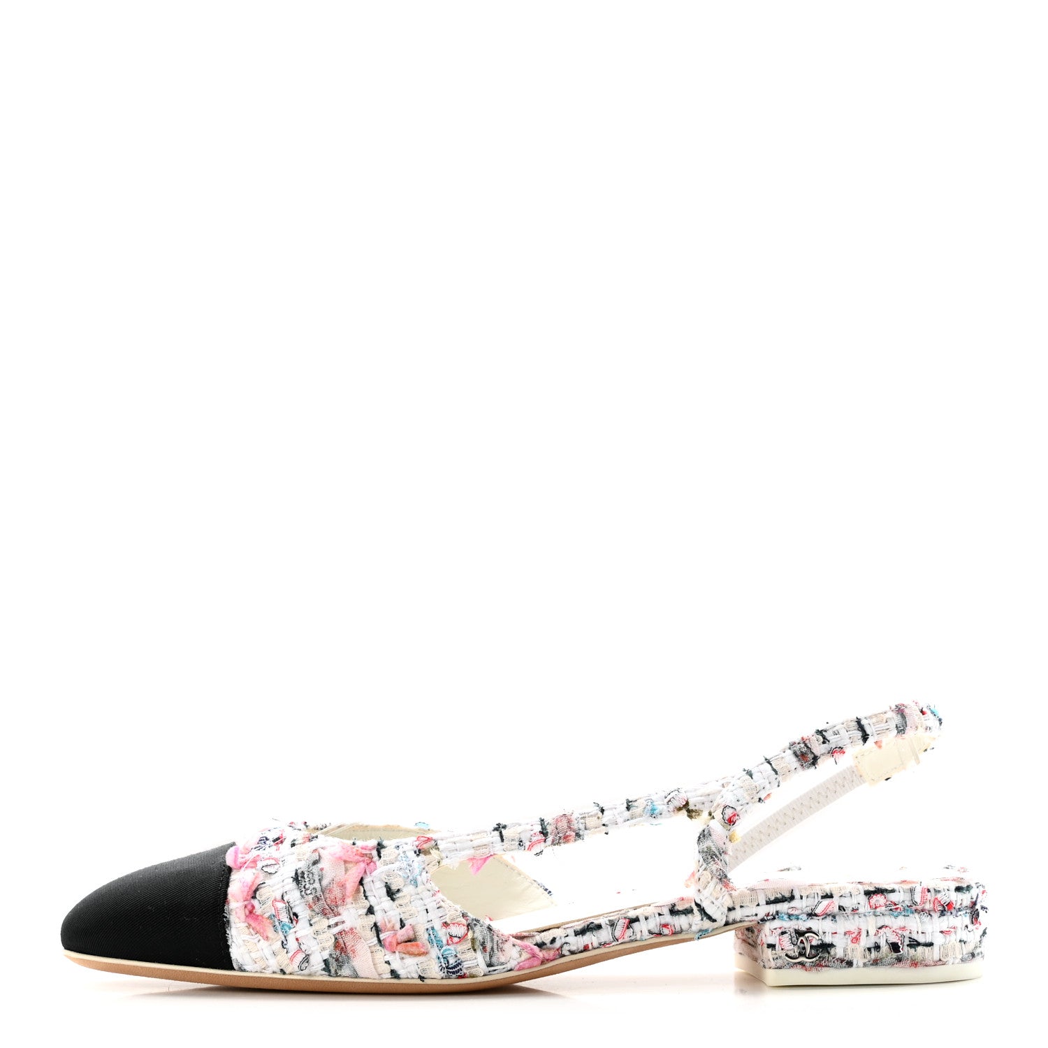 Chanel Tweed Grosgrain Cap Toe CC Slingback Flat 36.5 Pink
