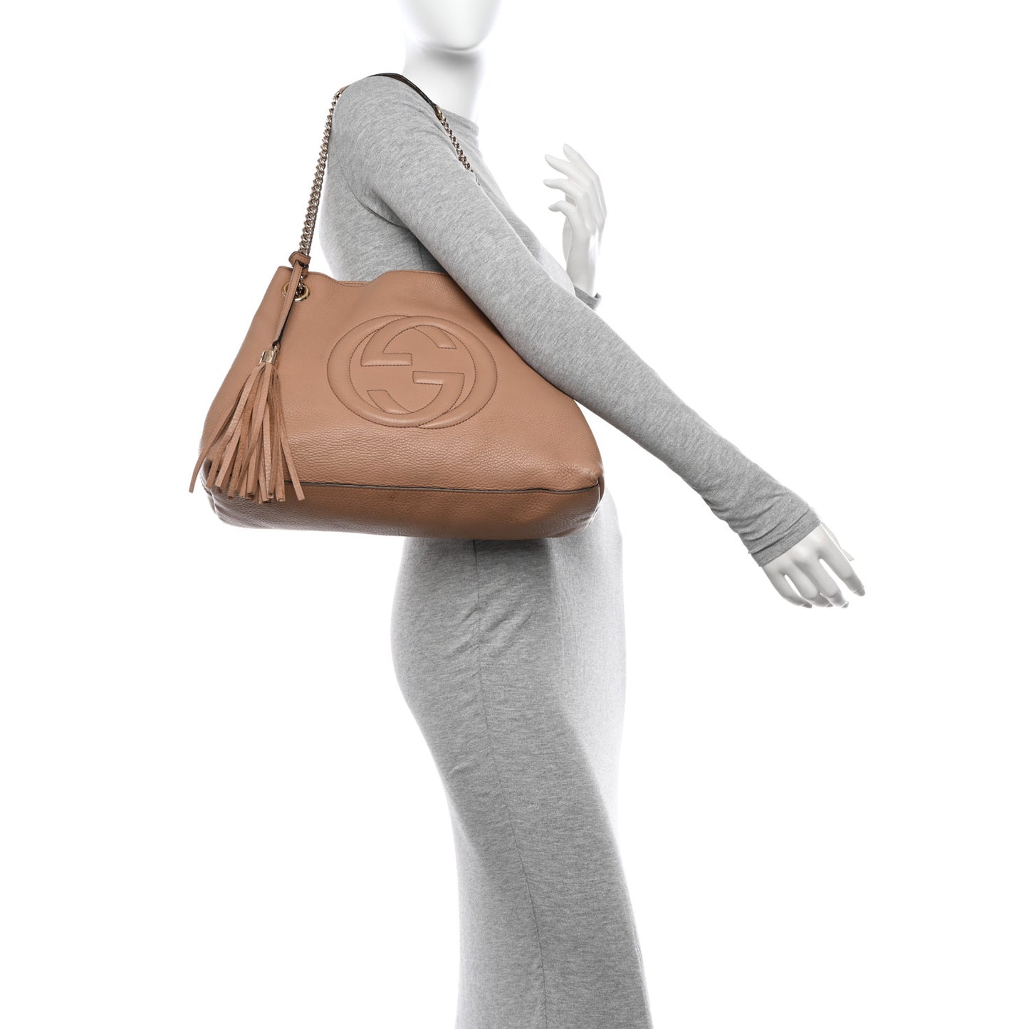 Pebbled Calfskin Medium Soho Chain Shoulder Bag Camelia