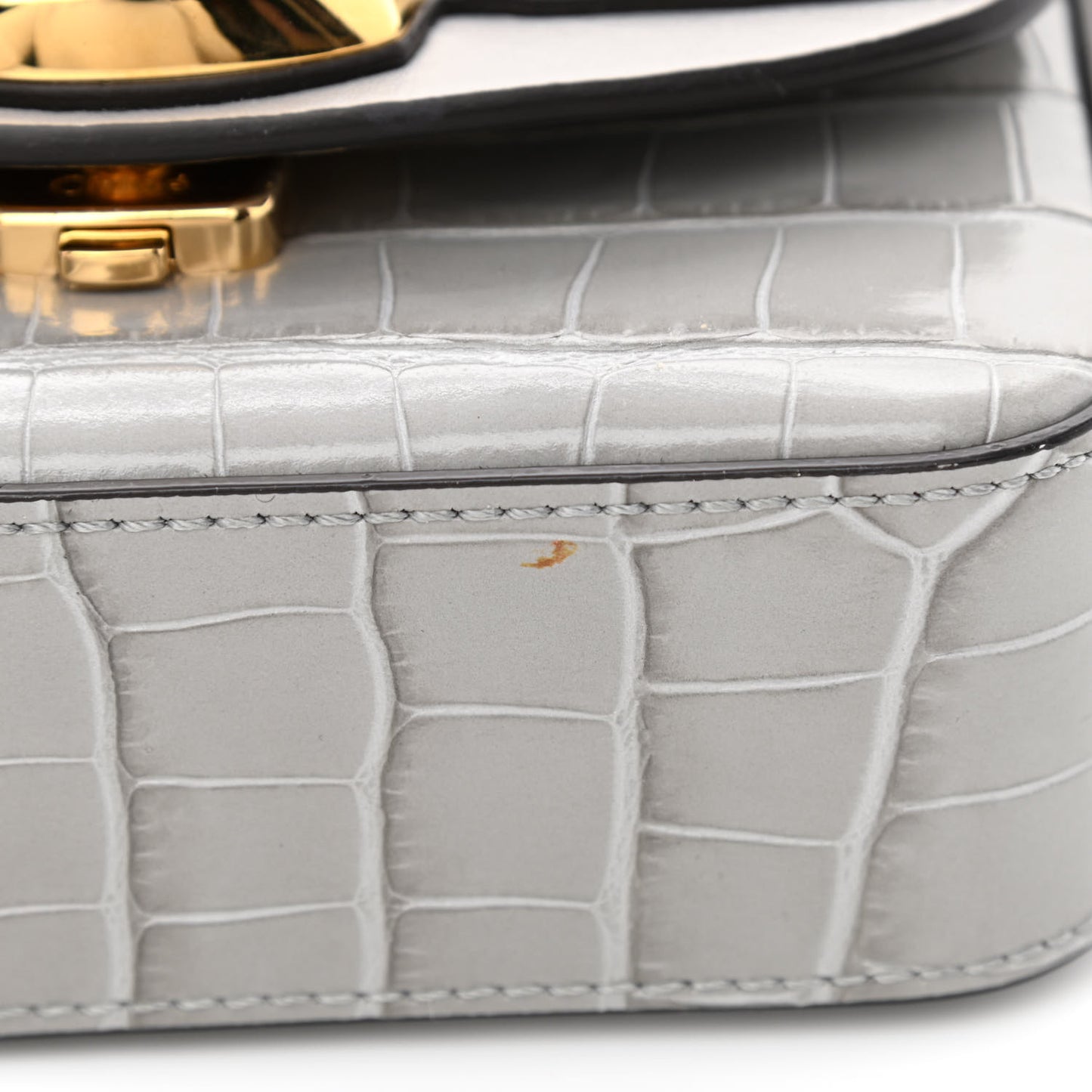 Crocodile Embossed Calfskin Mini C Double Carry Stormy Grey