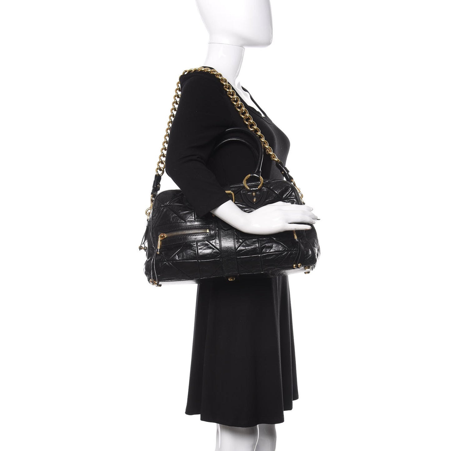 Lambskin Patchwork Quilted Venetia Satchel Black