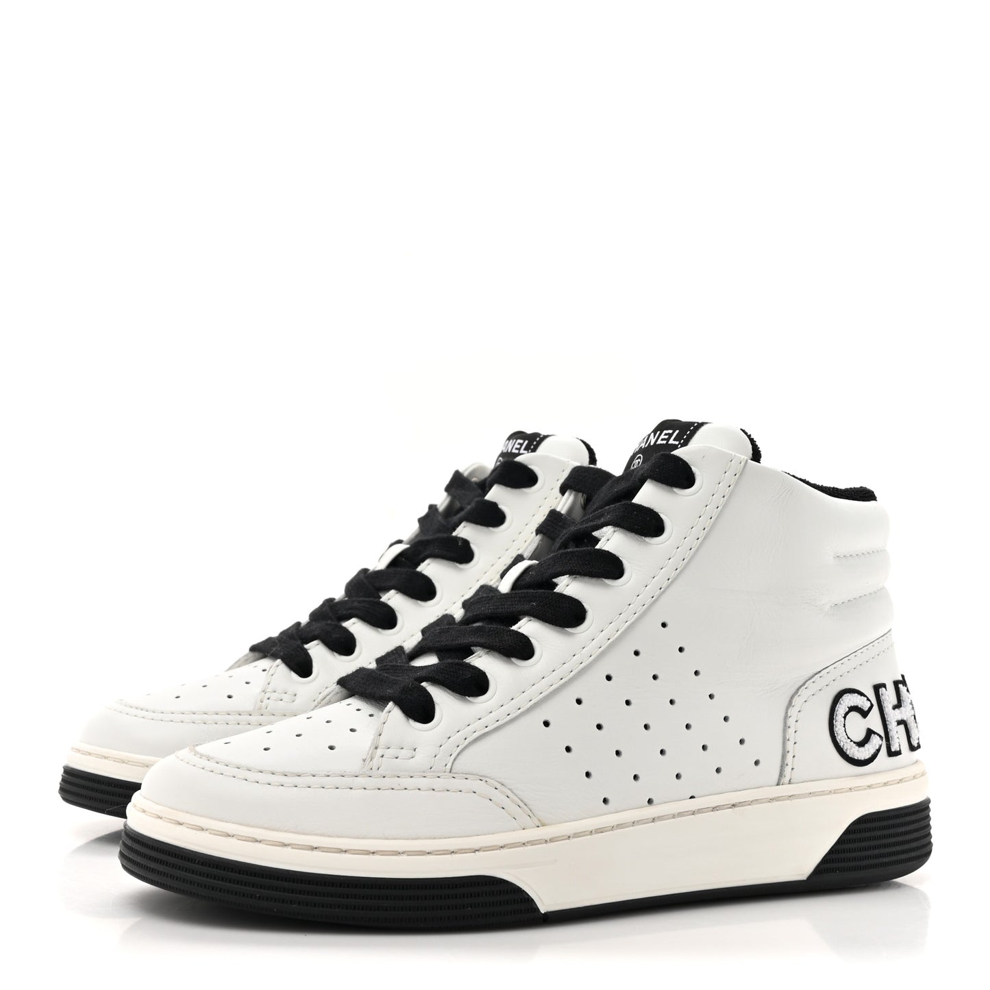 Calfskin Womens Logo High Top Sneakers 38 Black White