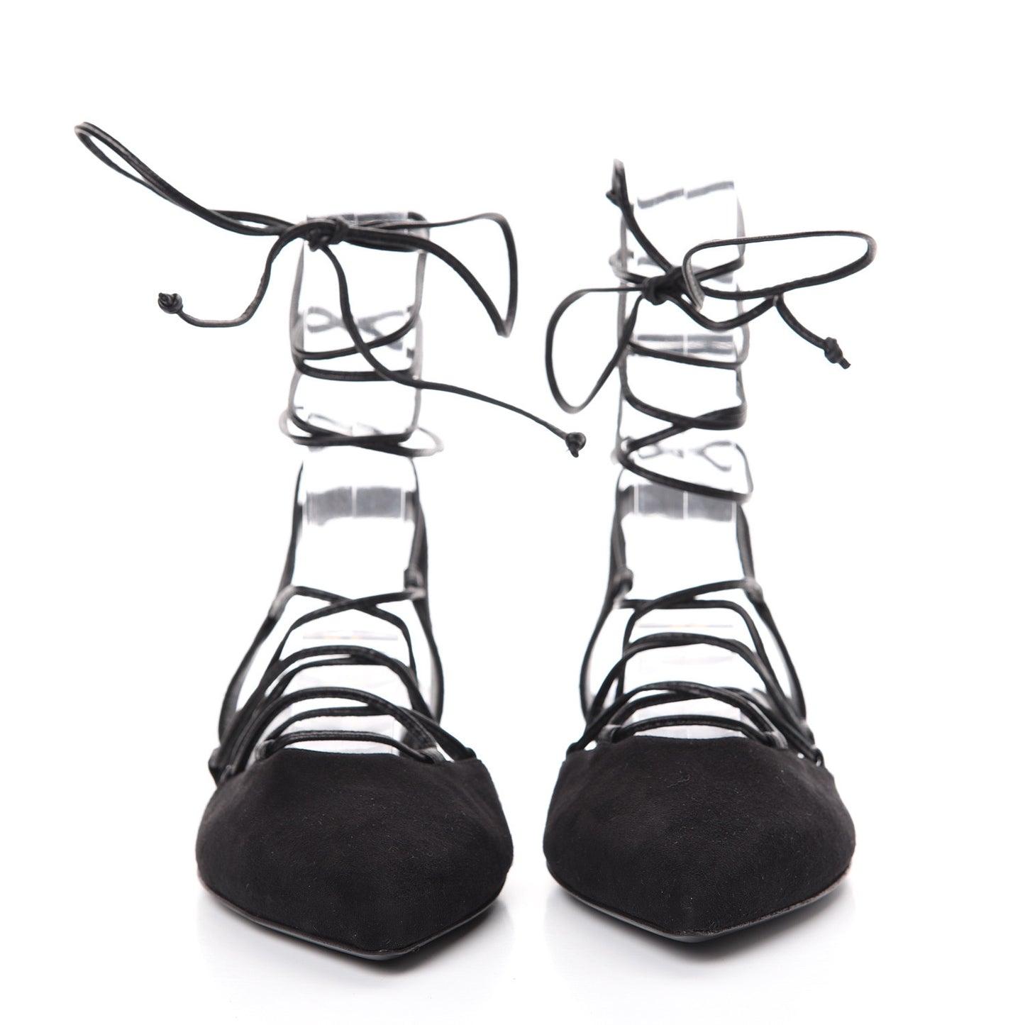 Kid Scamosciato Lace Up Pointed Toe Flats 35 Black