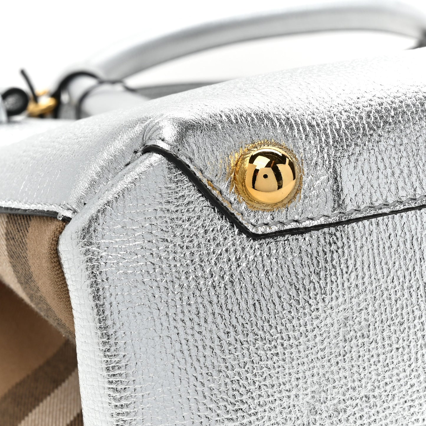 Metallic Grainy Calfskin House Check Medium Banner Tote Silver