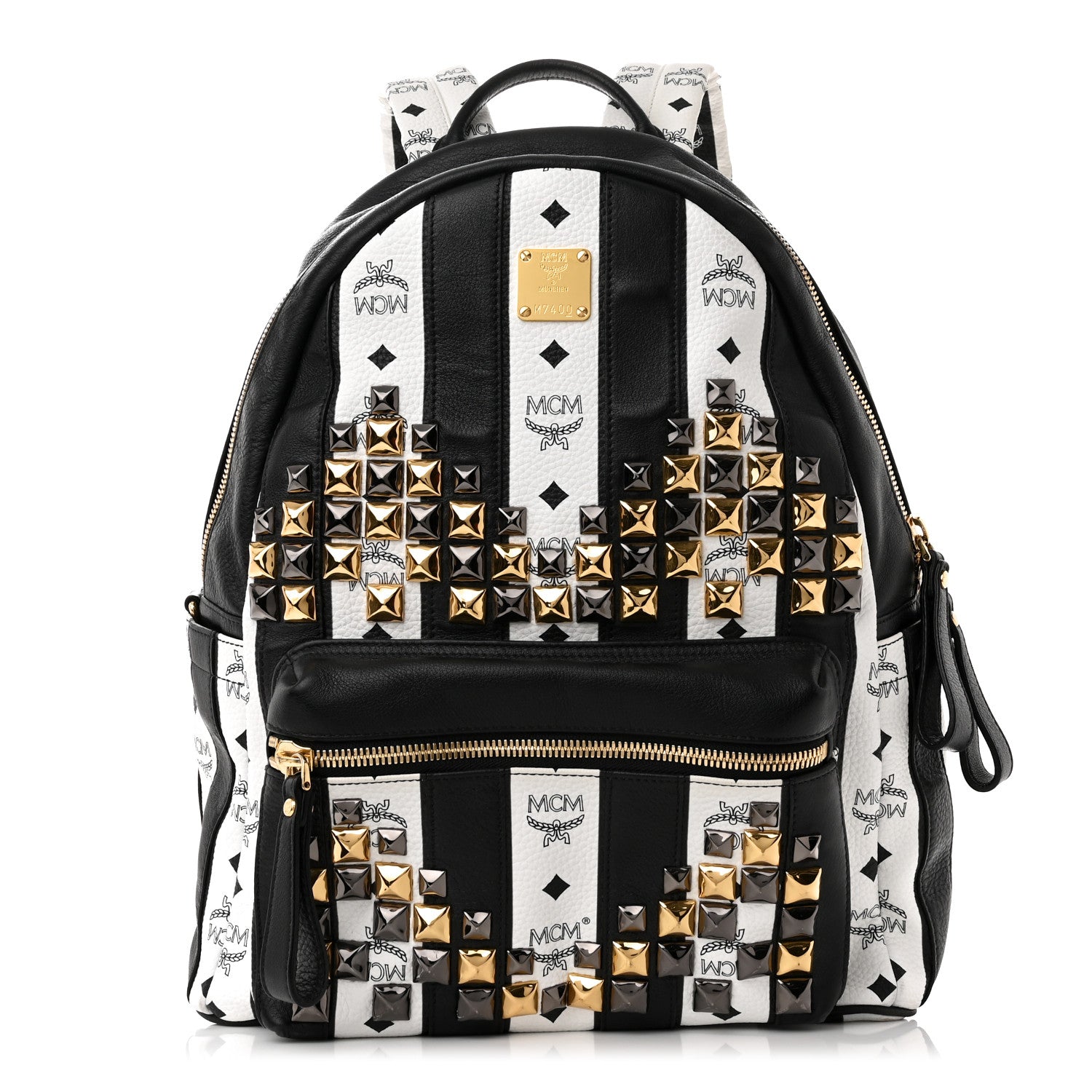 MCM Visetos Striped Studded Small Stark M Backpack Black 