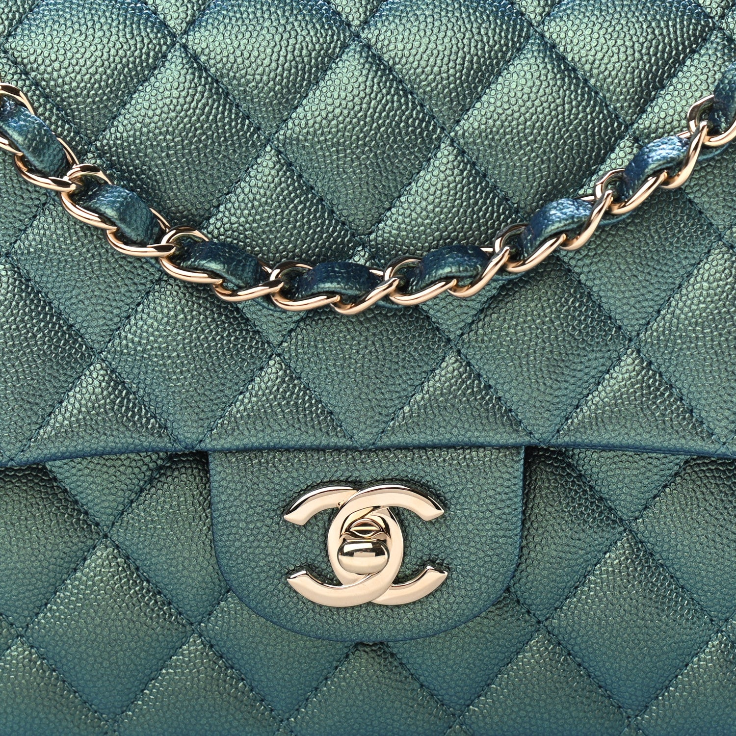 Chanel Iridescent Caviar Quilted Medium Double Flap Green 8 of 11