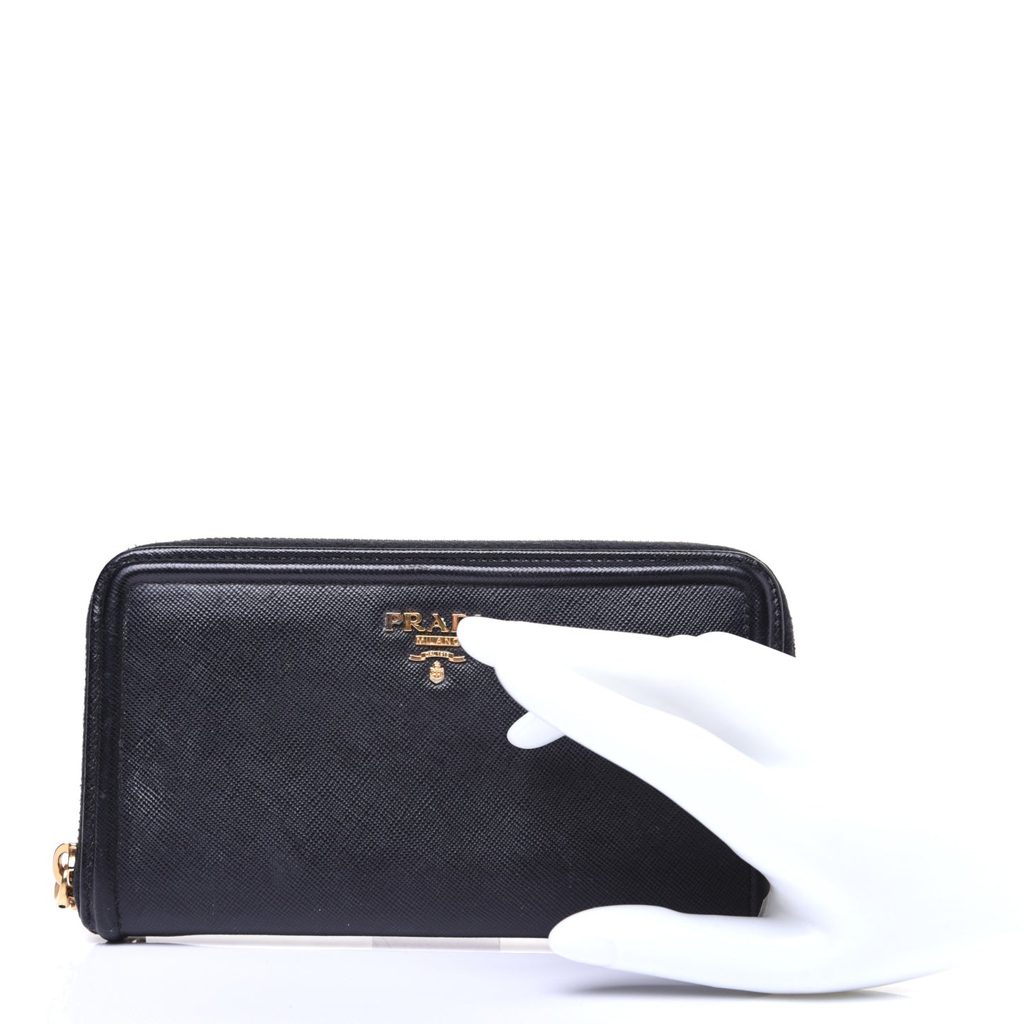 Saffiano Metal Zip Around Wallet Black