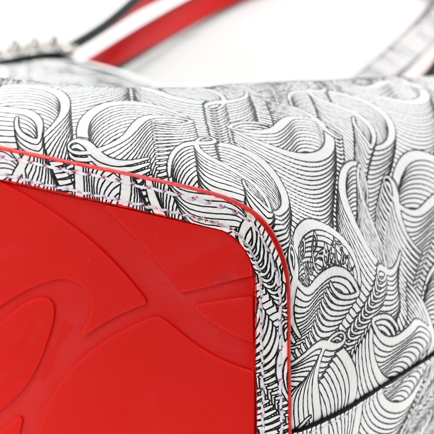 Christian Louboutin Calfskin Empire Spikes Small East West Cabata Tote White Black 15 of 16