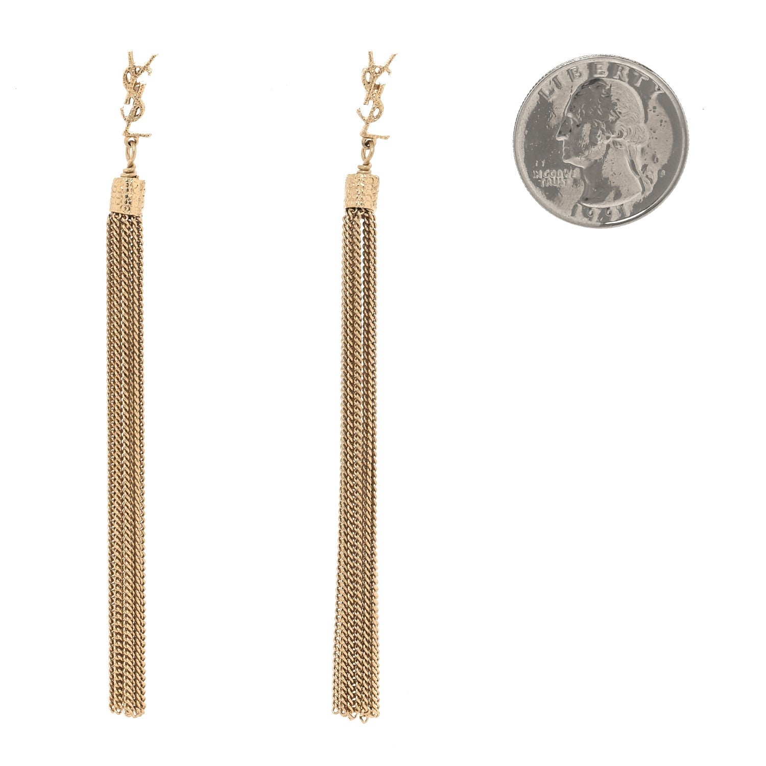 Saint Laurent Metal Monogram Loulou Tassel Earrings Gold 2 of 3