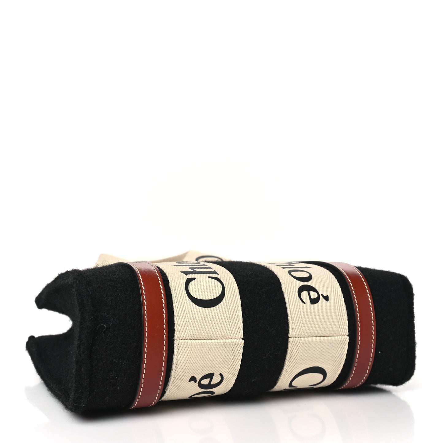 Felt Calfskin Small Woody Ribbon Tote With Strap Black