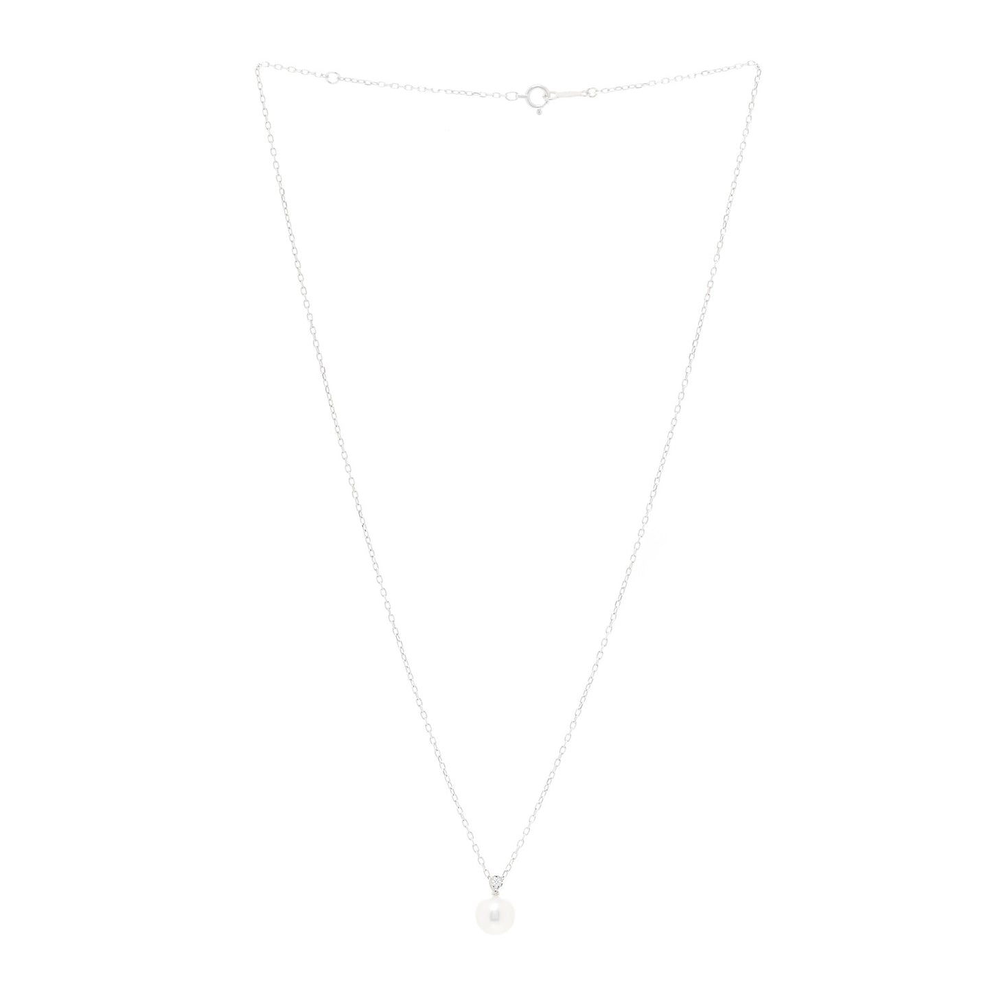 18K White Gold Diamond Akoya Pearl 7.5mm Morning Dew Pendant Necklace
