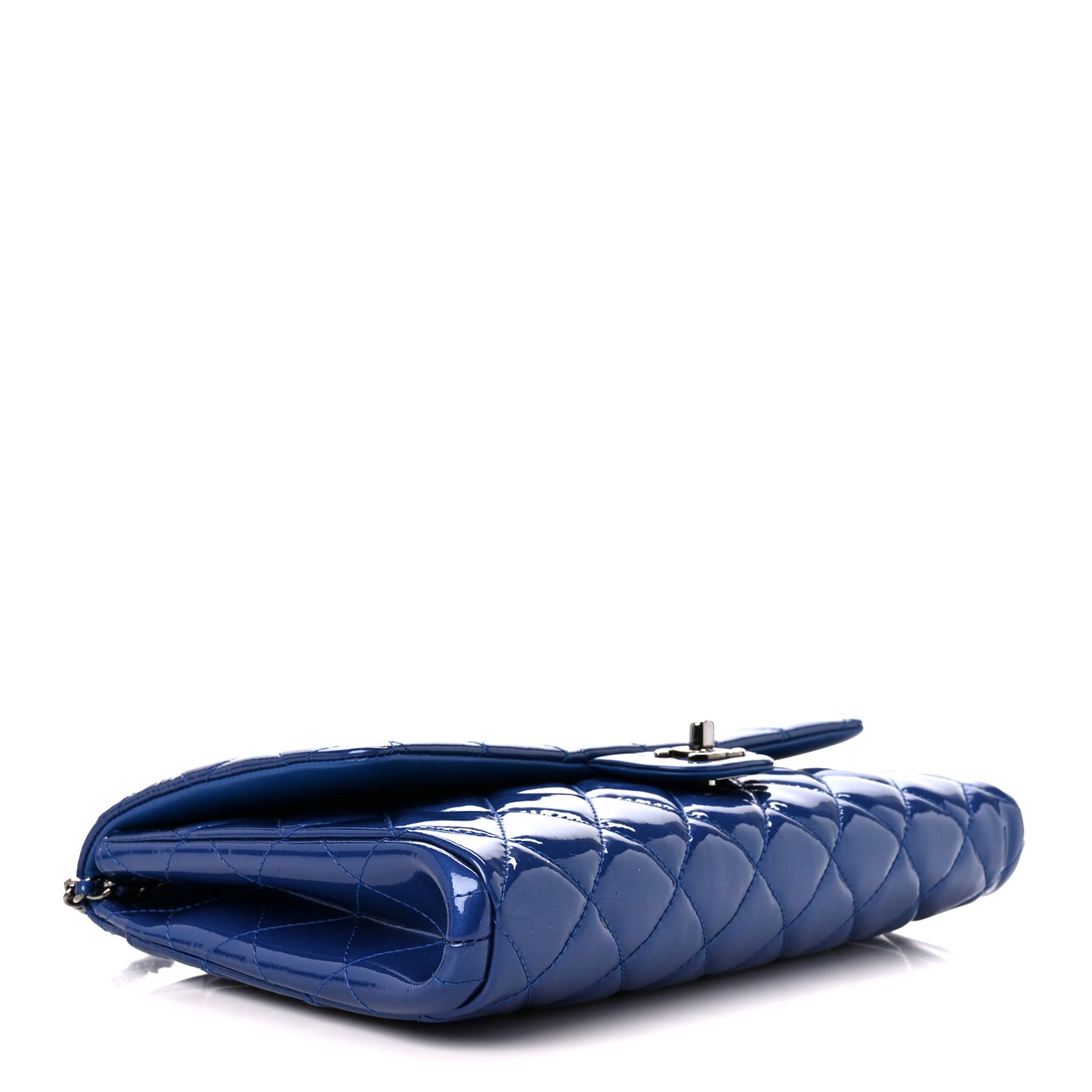 Patent Quilted Clutch with Chain Flap Blue