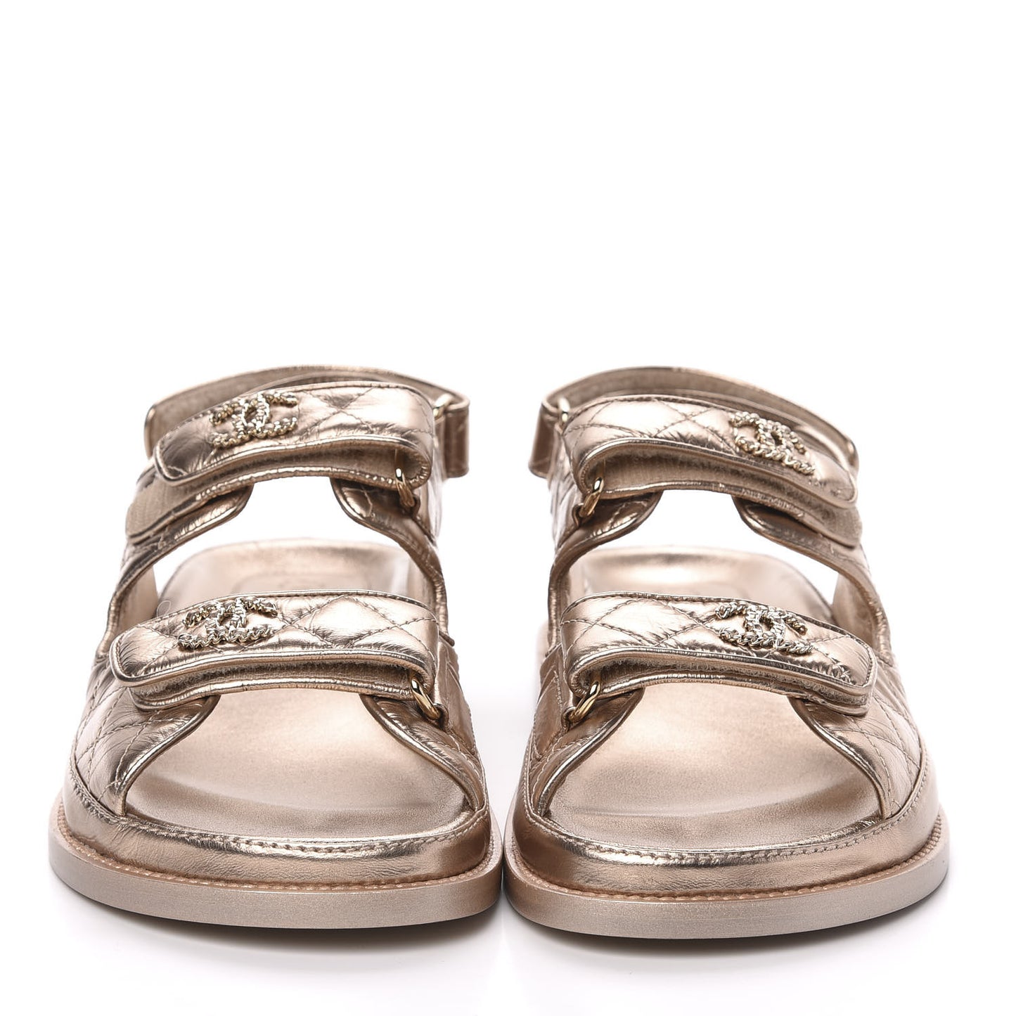 Iridescent Lambskin Quilted Velcro Dad Sandals 38 Light Bronze
