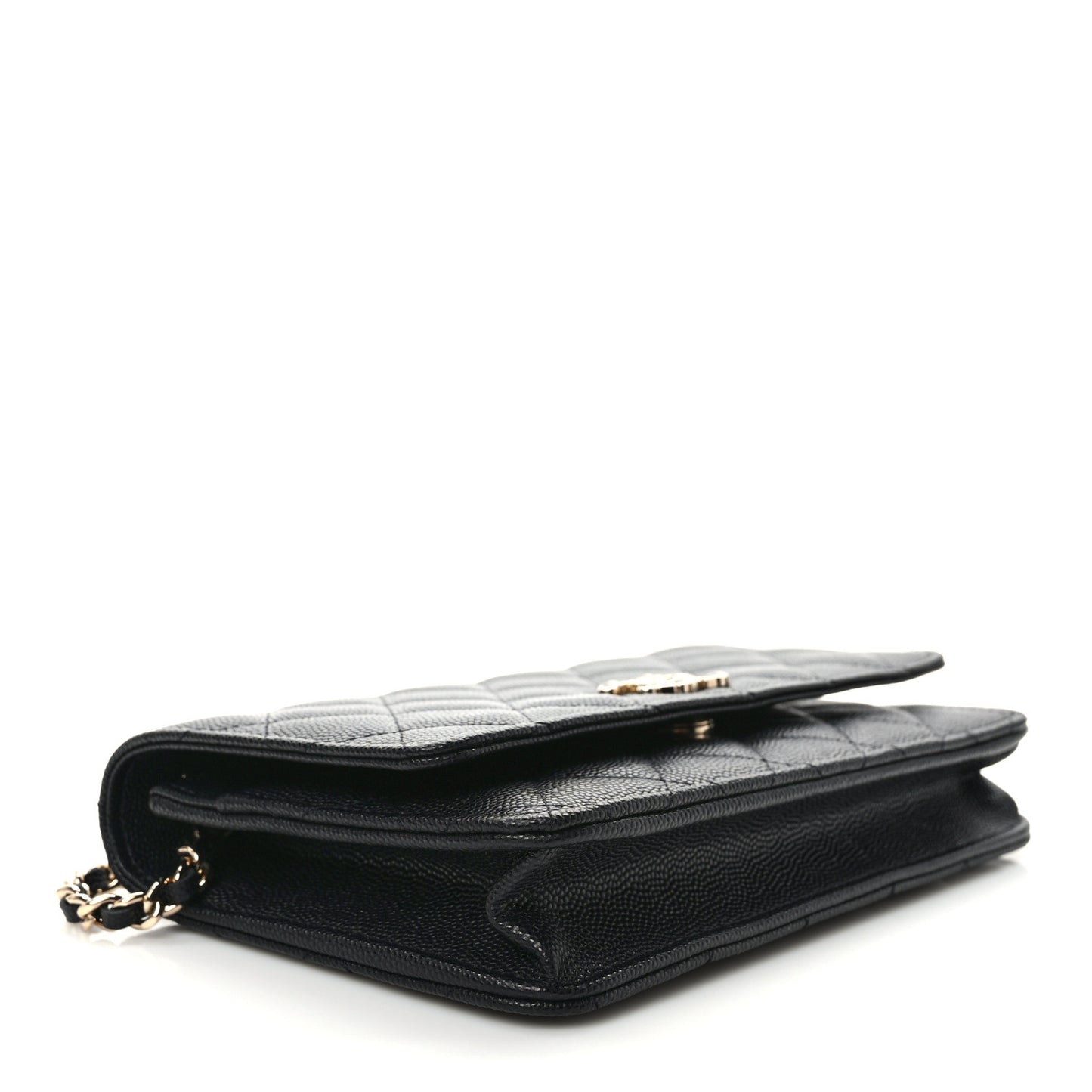 Shiny Caviar Enamel Quilted CC Wallet On Chain WOC Black