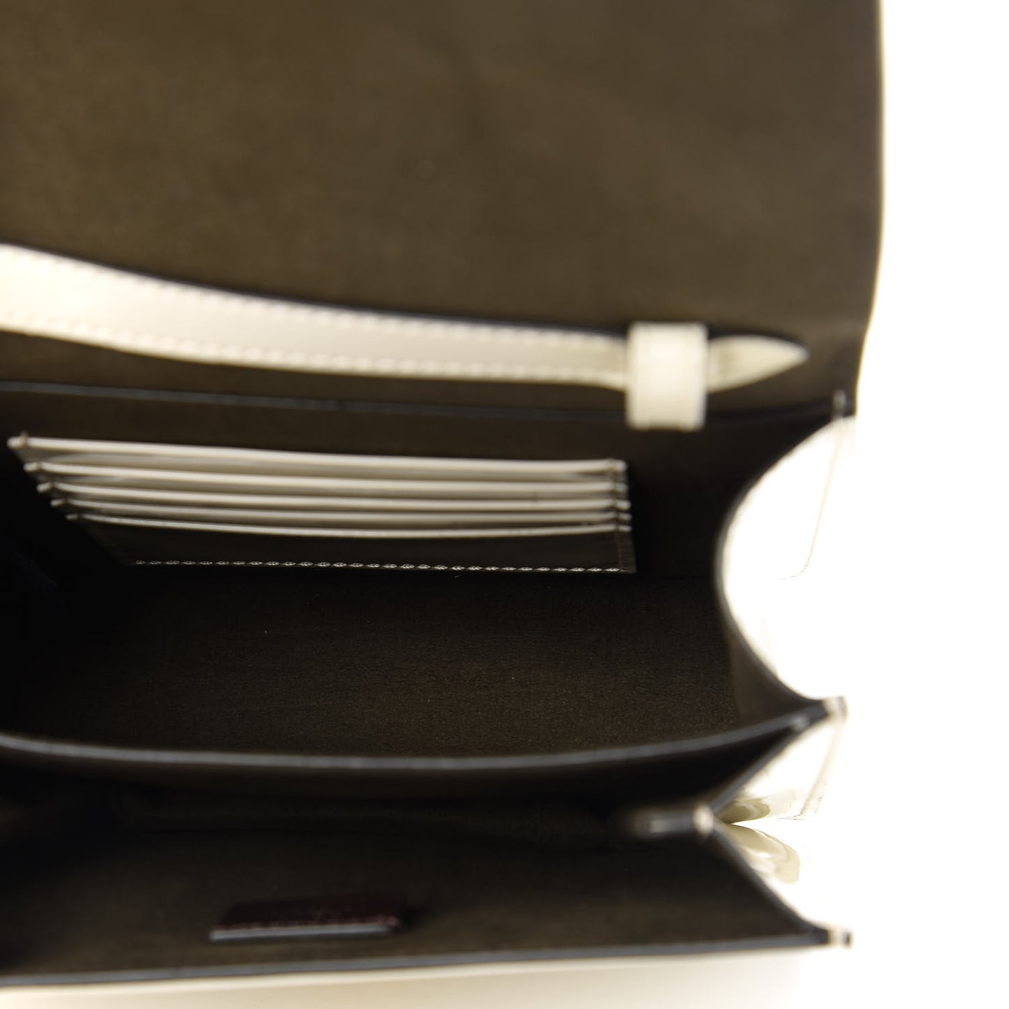 Vitello Vernice Mou Karligraphy Crossbody Bag Latte