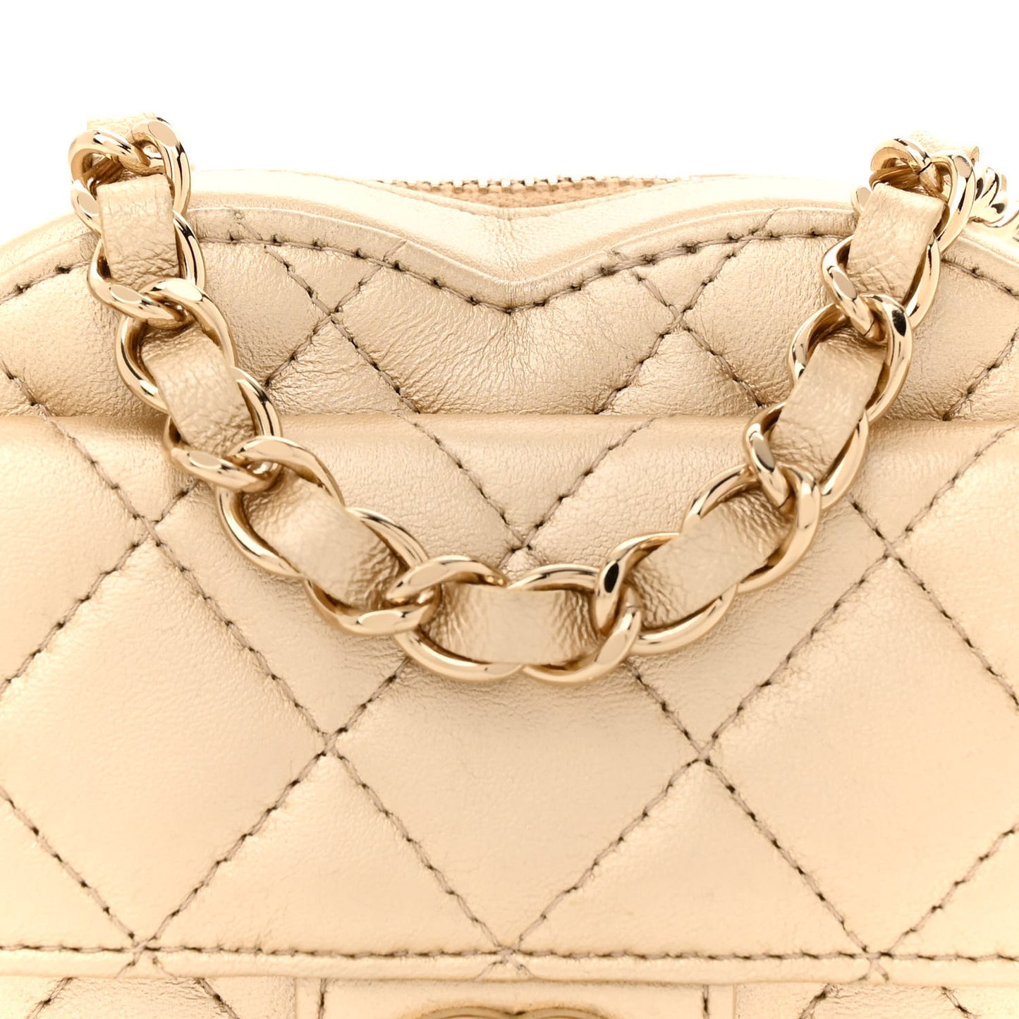 Metallic Lambskin Quilted CC In Love Heart Waist Belt Bag With Chain Gold
