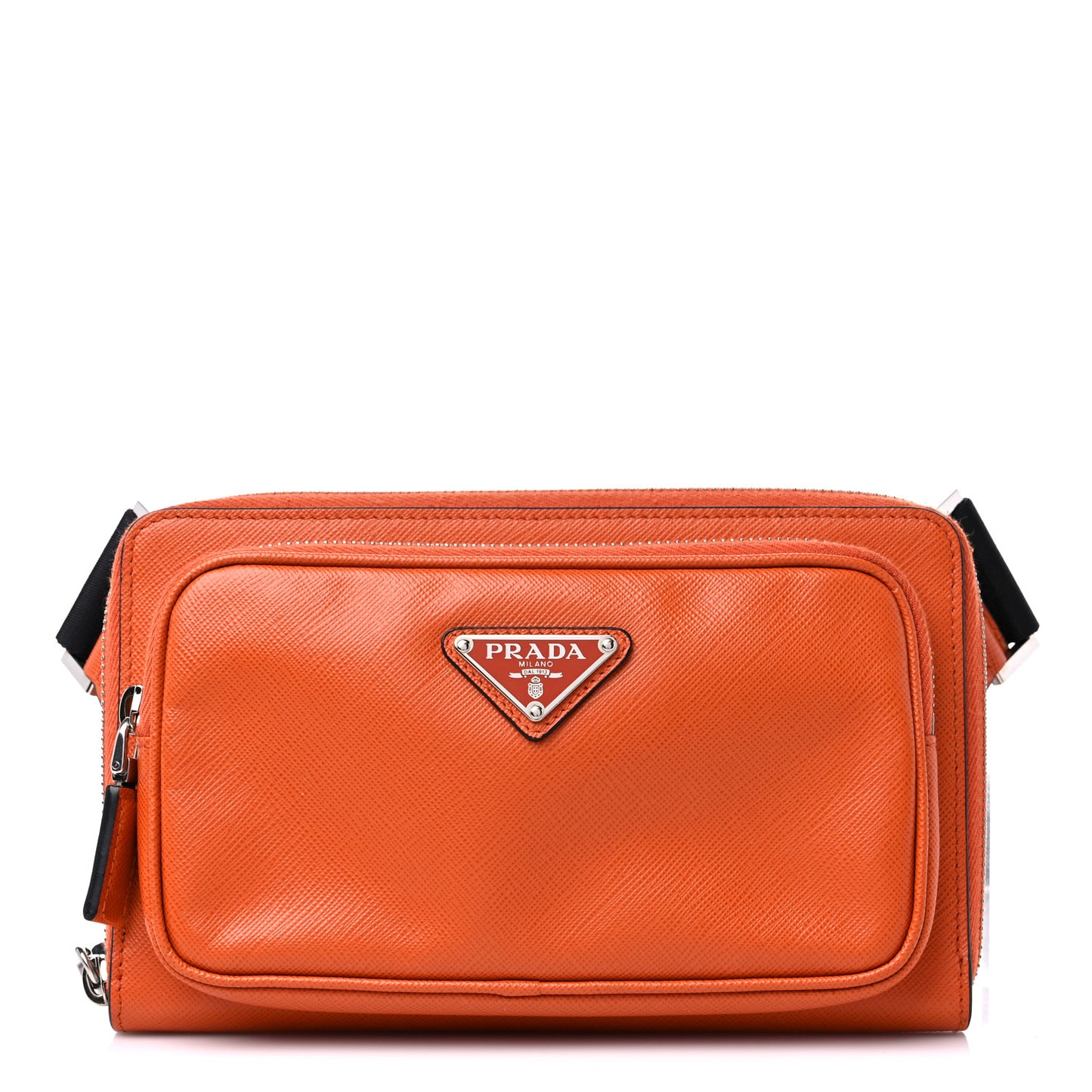 Saffiano Travel Double Zip Crossbody Belt Bag Papaya