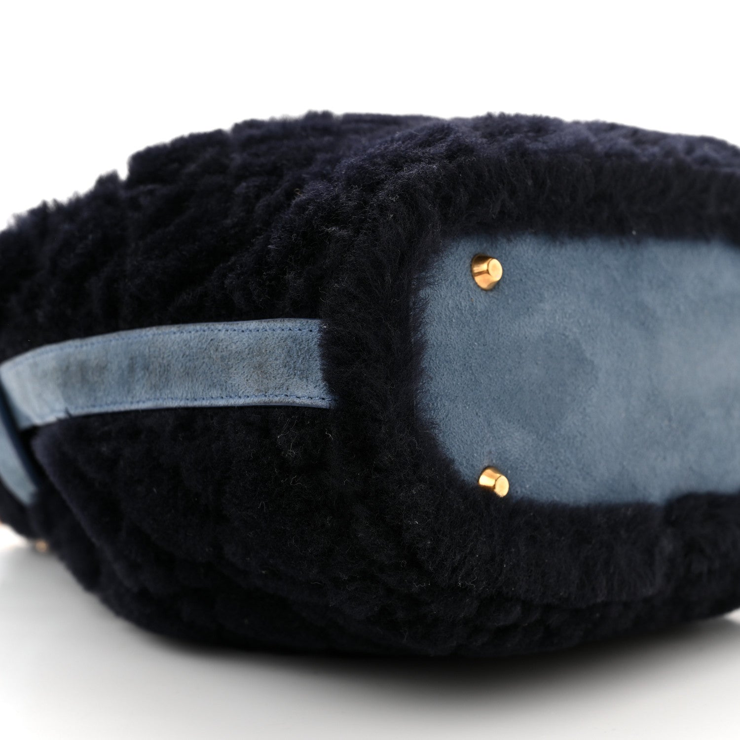 Christian Dior Shearling Suede C'est Dior Cannage Bucket Bag Navy 8 of 9