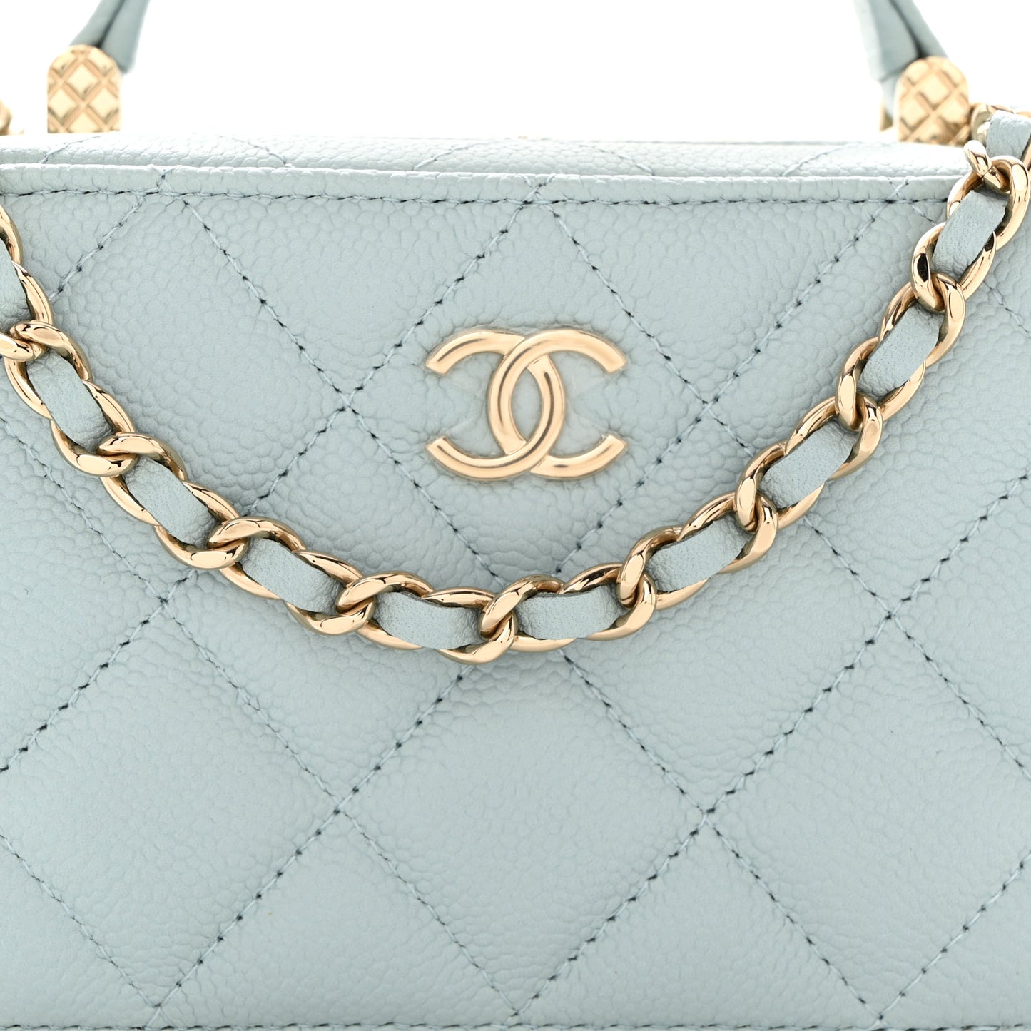 Caviar Quilted Small Top Handle Vanity Case Light Blue