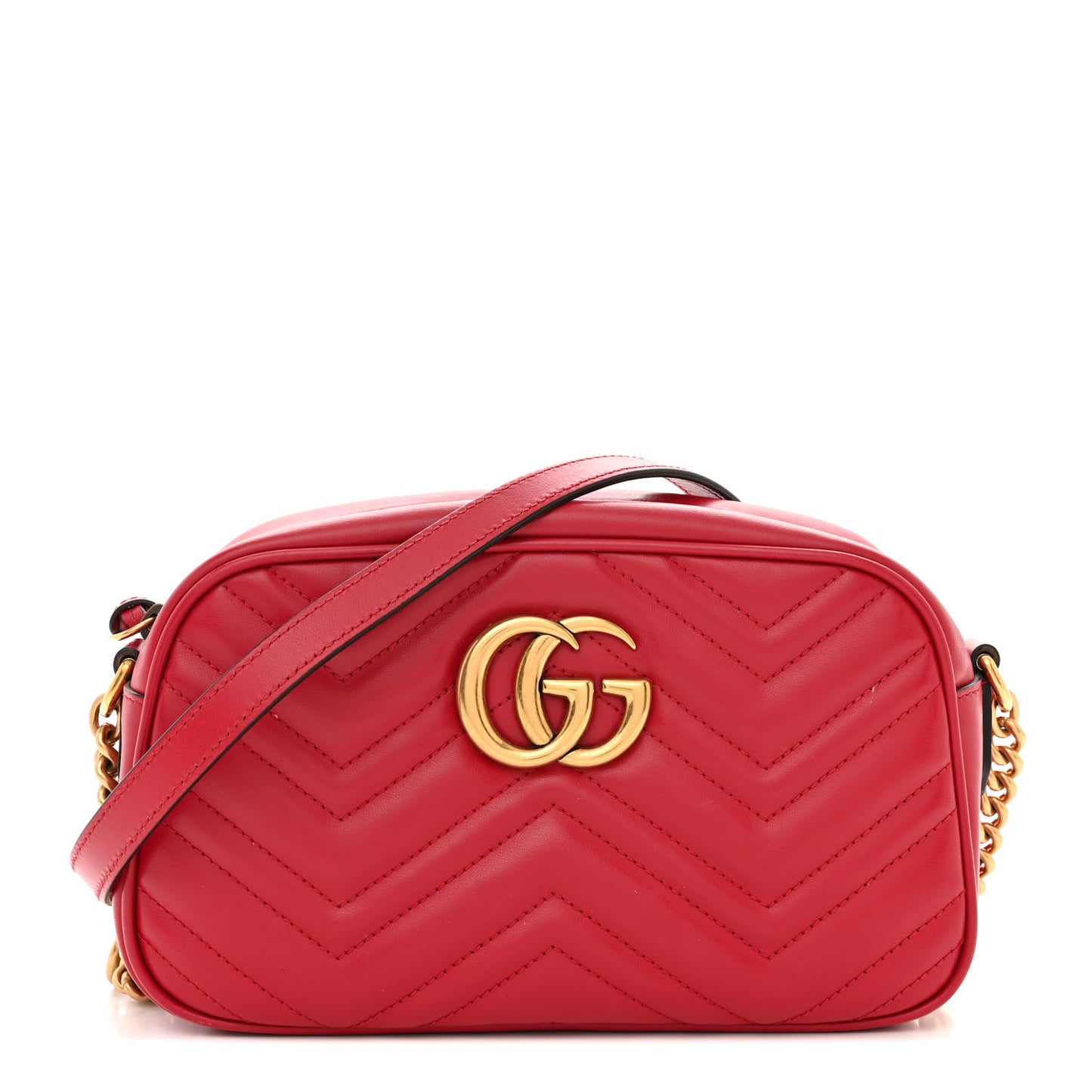 Calfskin Matelasse Small GG Marmont Chain Shoulder Bag Hibiscus Red